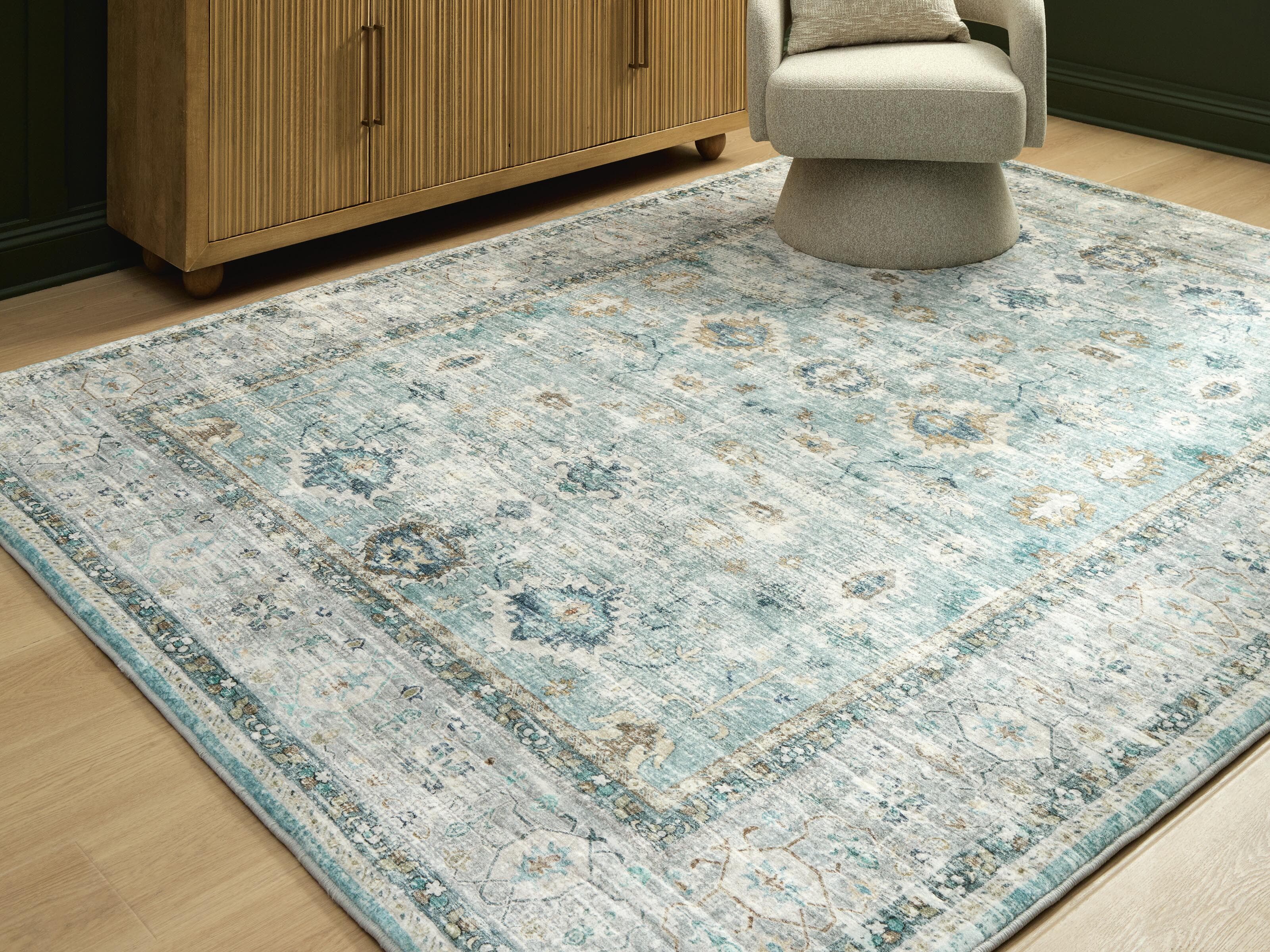 Ladstoney 7'6" X 9'6" Memory Foam Area Rug — Teal/Beige/Ochre — view 2