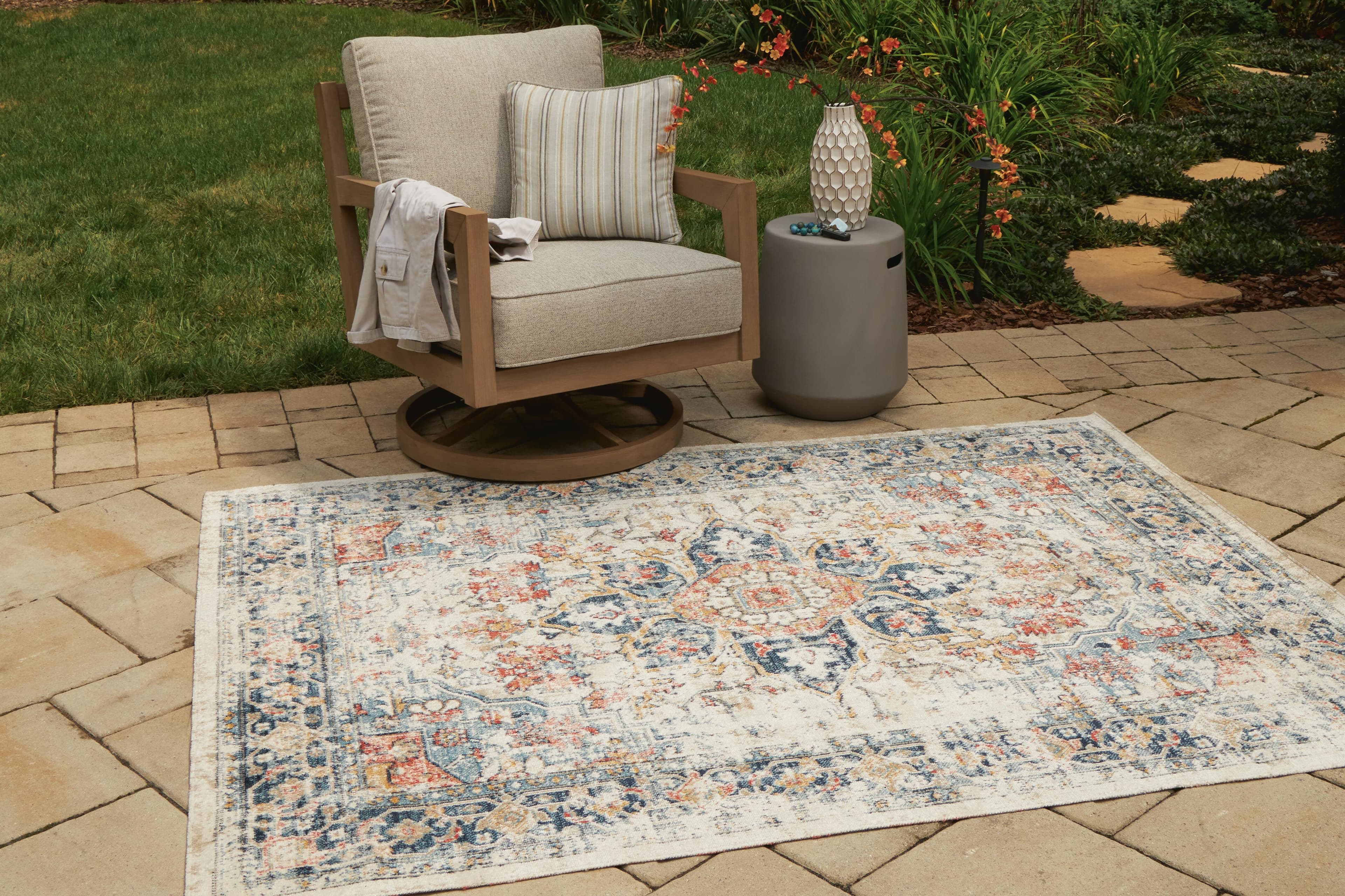 Jarrpage 5' x 7' Rug — White, Orange, Black/Gray & Blue — view 2