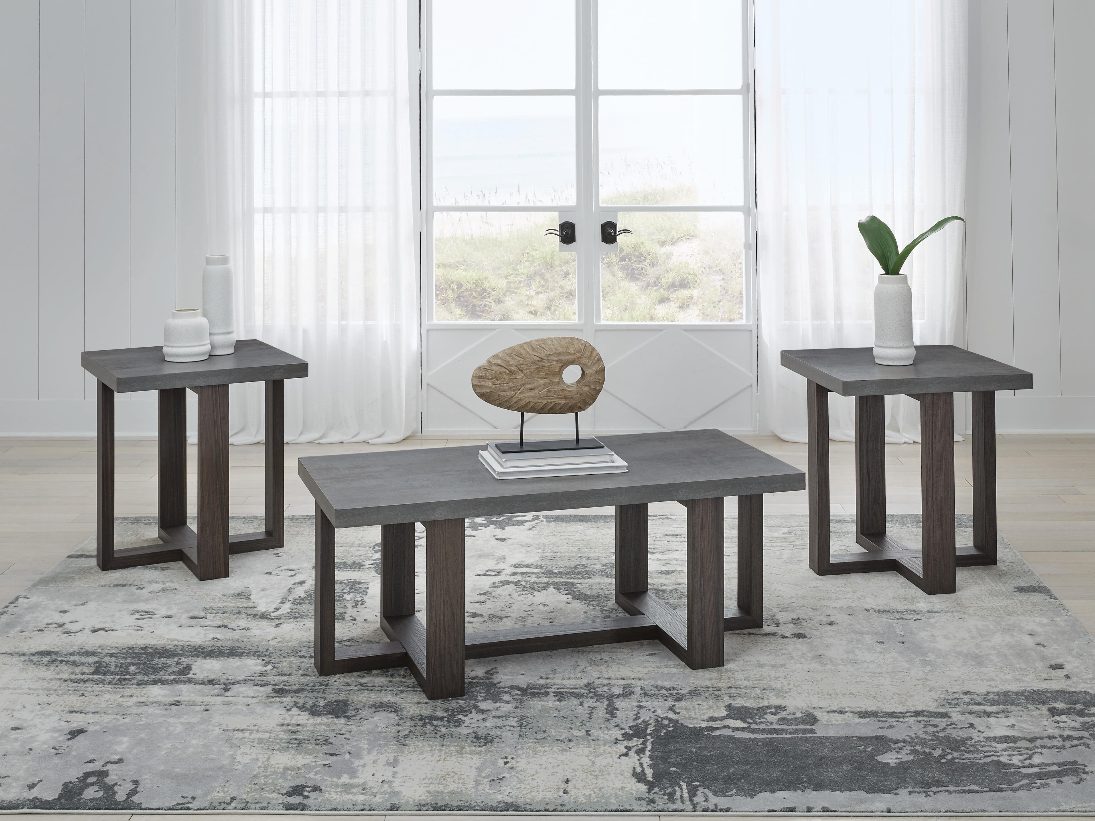 Dynnford Table (Set of 3) — Black/Gray & Brown/Beige — view 2