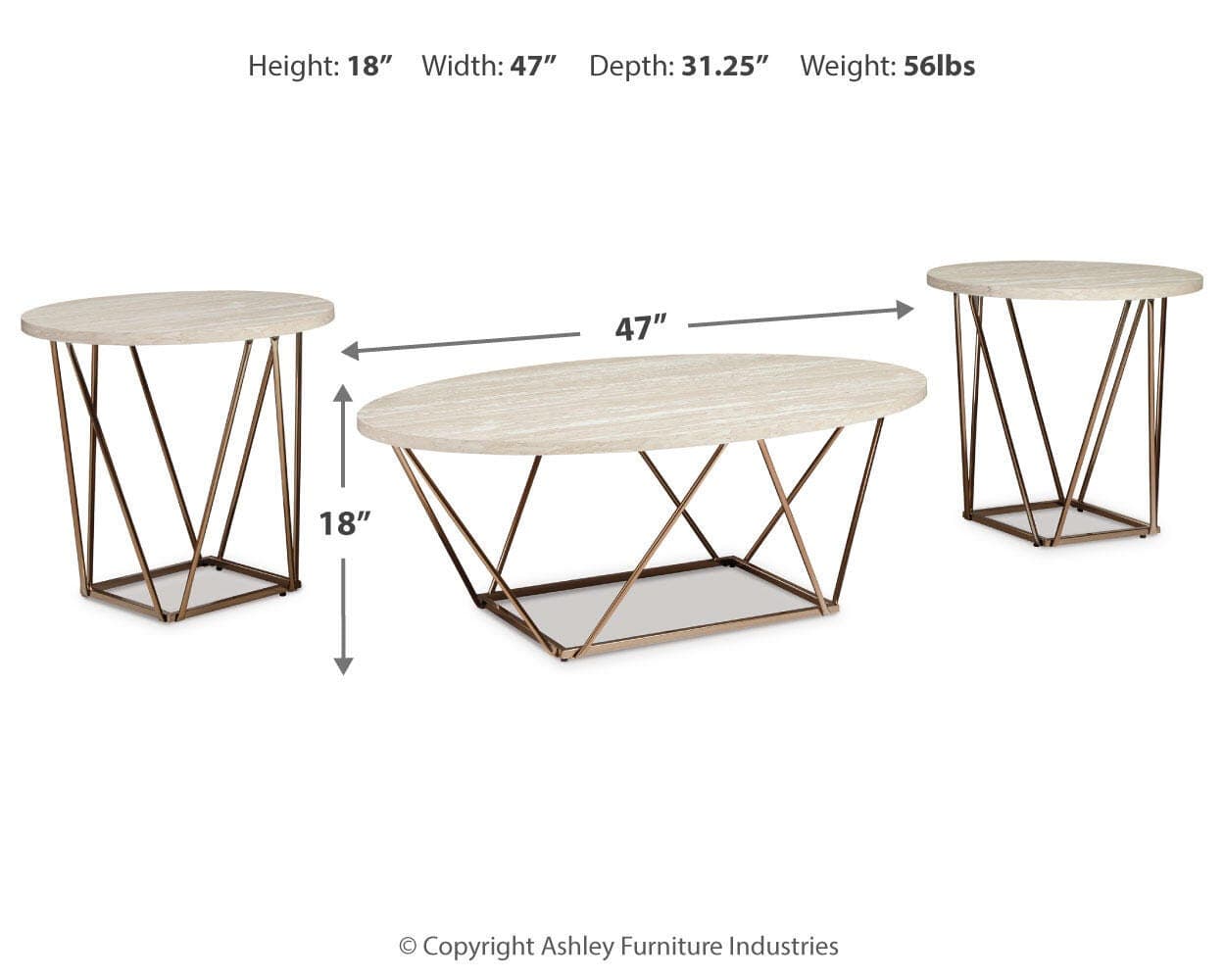 Tarica Table (Set of 3) — White, Metallic & Yellow — view 4