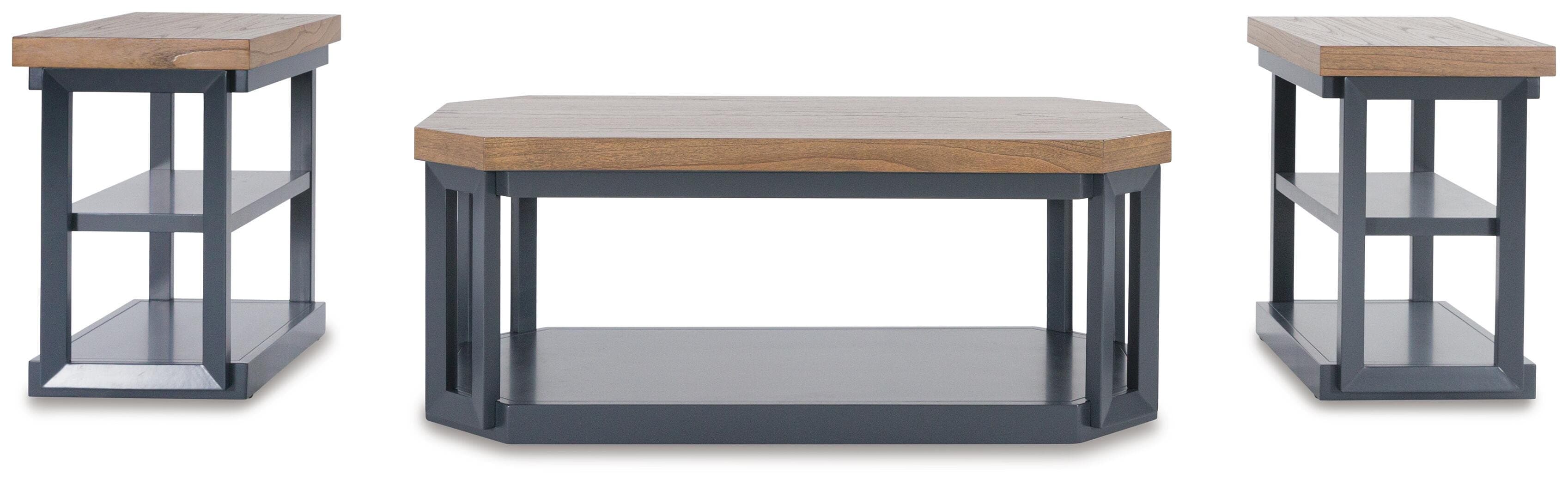 Landocken Table (Set of 3) — Blue & Brown/Beige — view 3