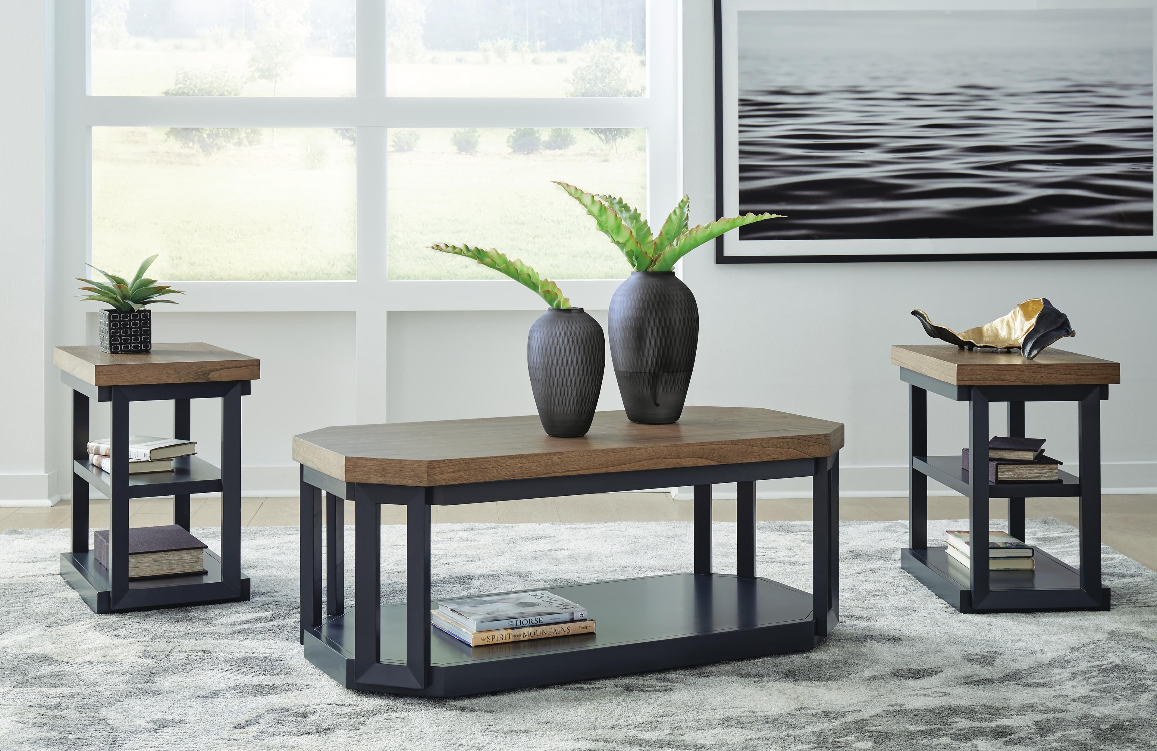 Landocken Table (Set of 3) — Blue & Brown/Beige — view 2