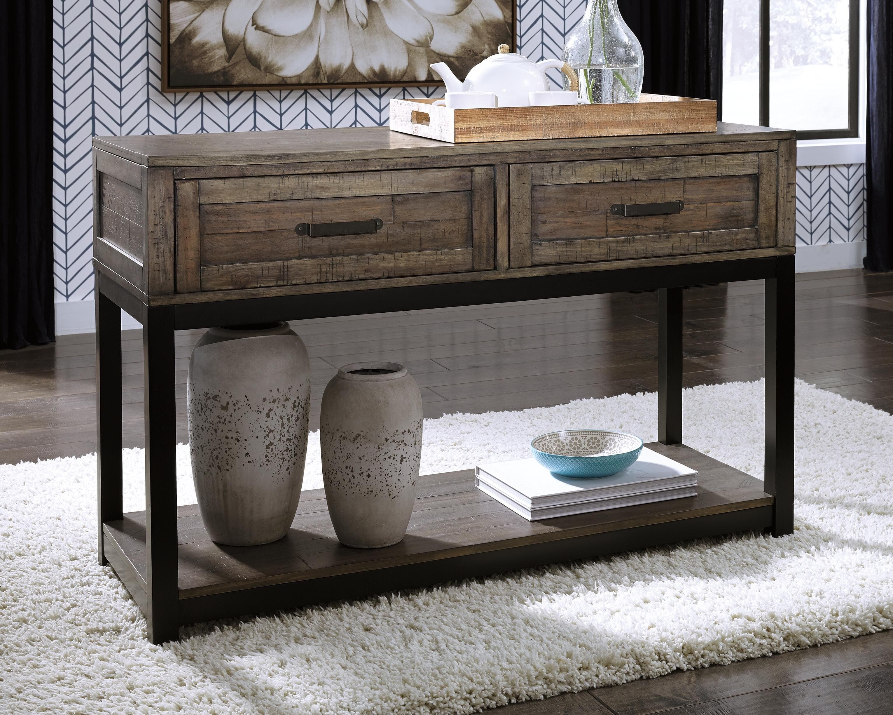 Johurst Sofa/Console Table — Black/Gray & Brown/Beige — view 2