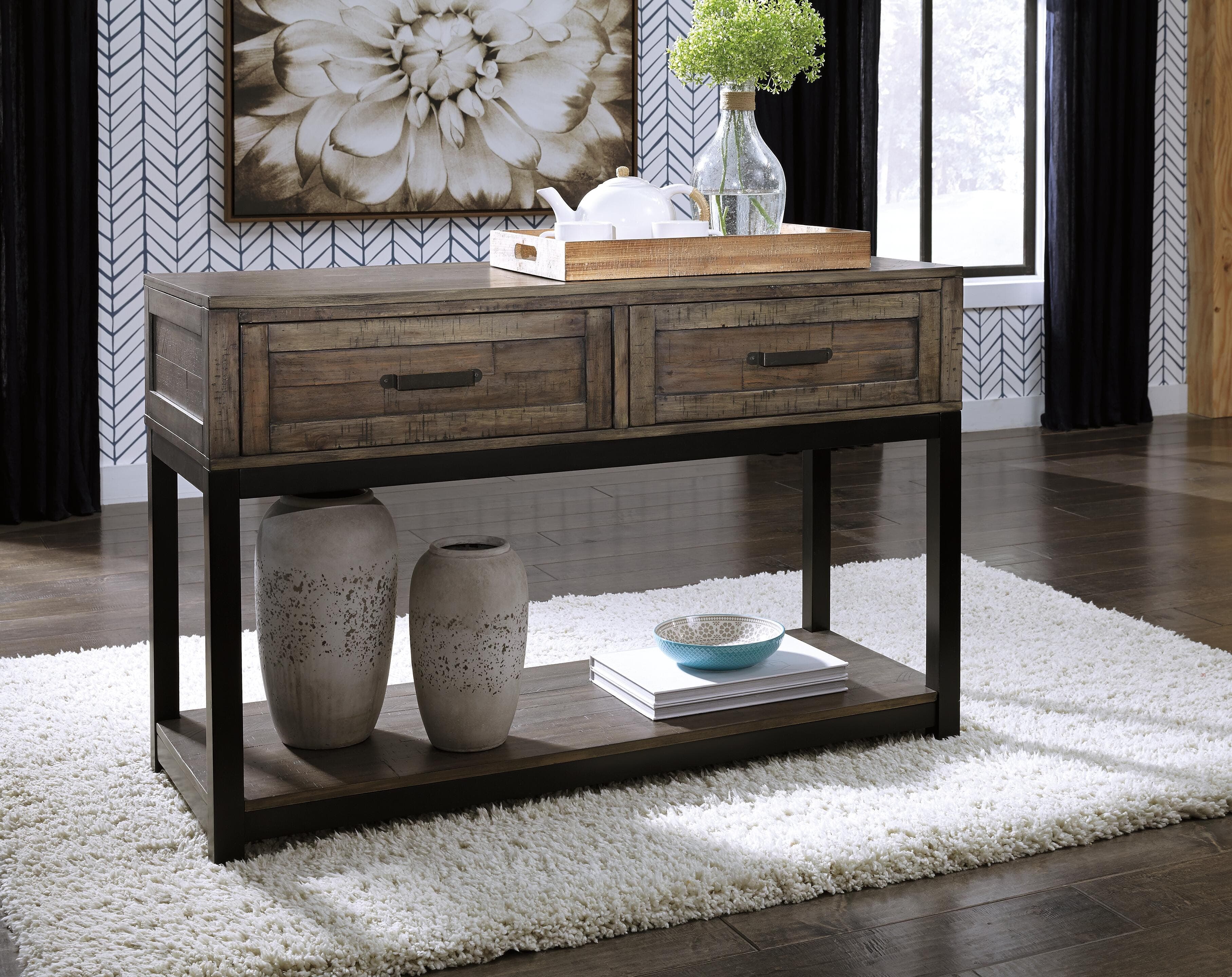 Johurst Sofa/Console Table — Black/Gray & Brown/Beige — view 5