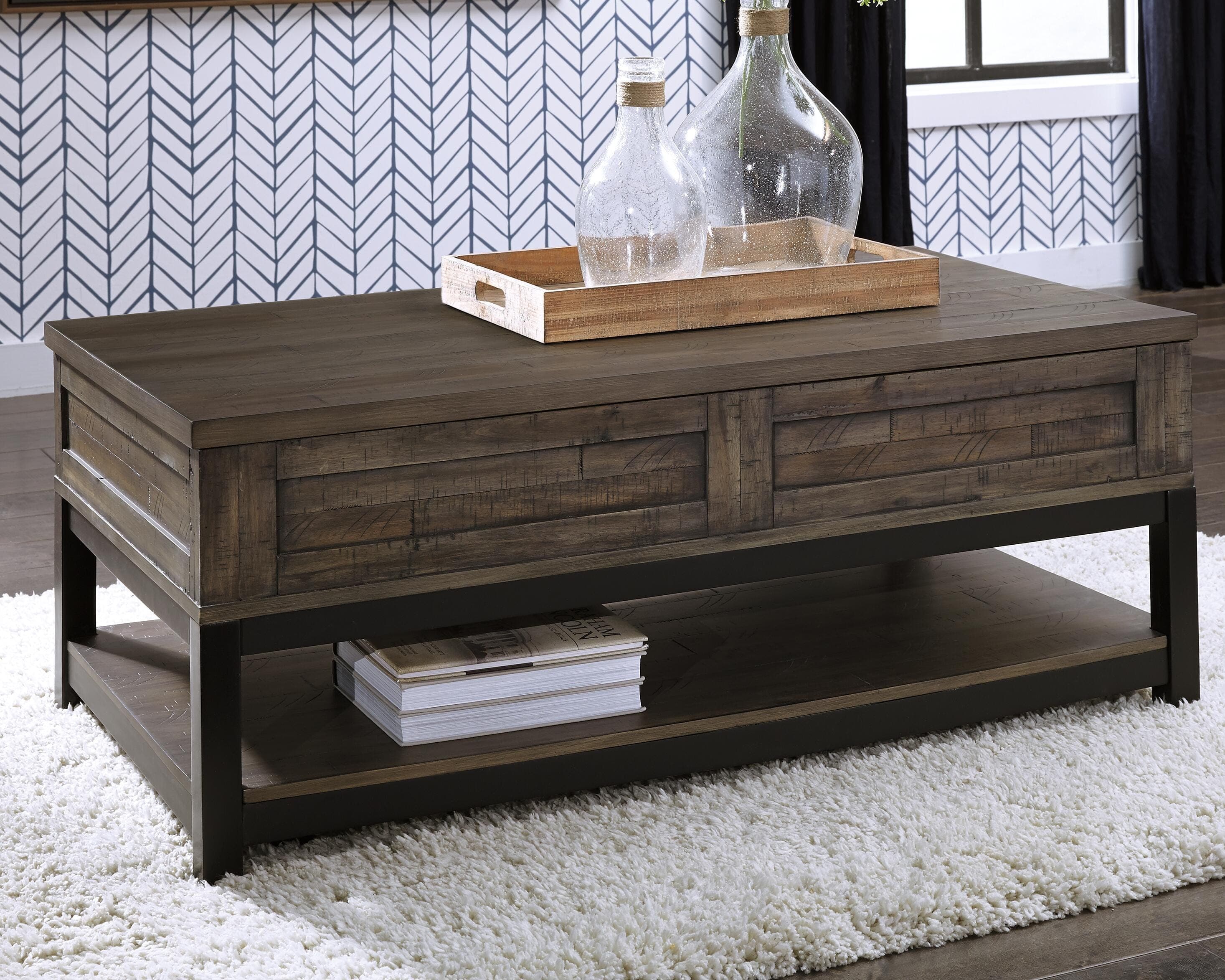Johurst Coffee Table with Lift Top — Black/Gray & Brown/Beige — view 2