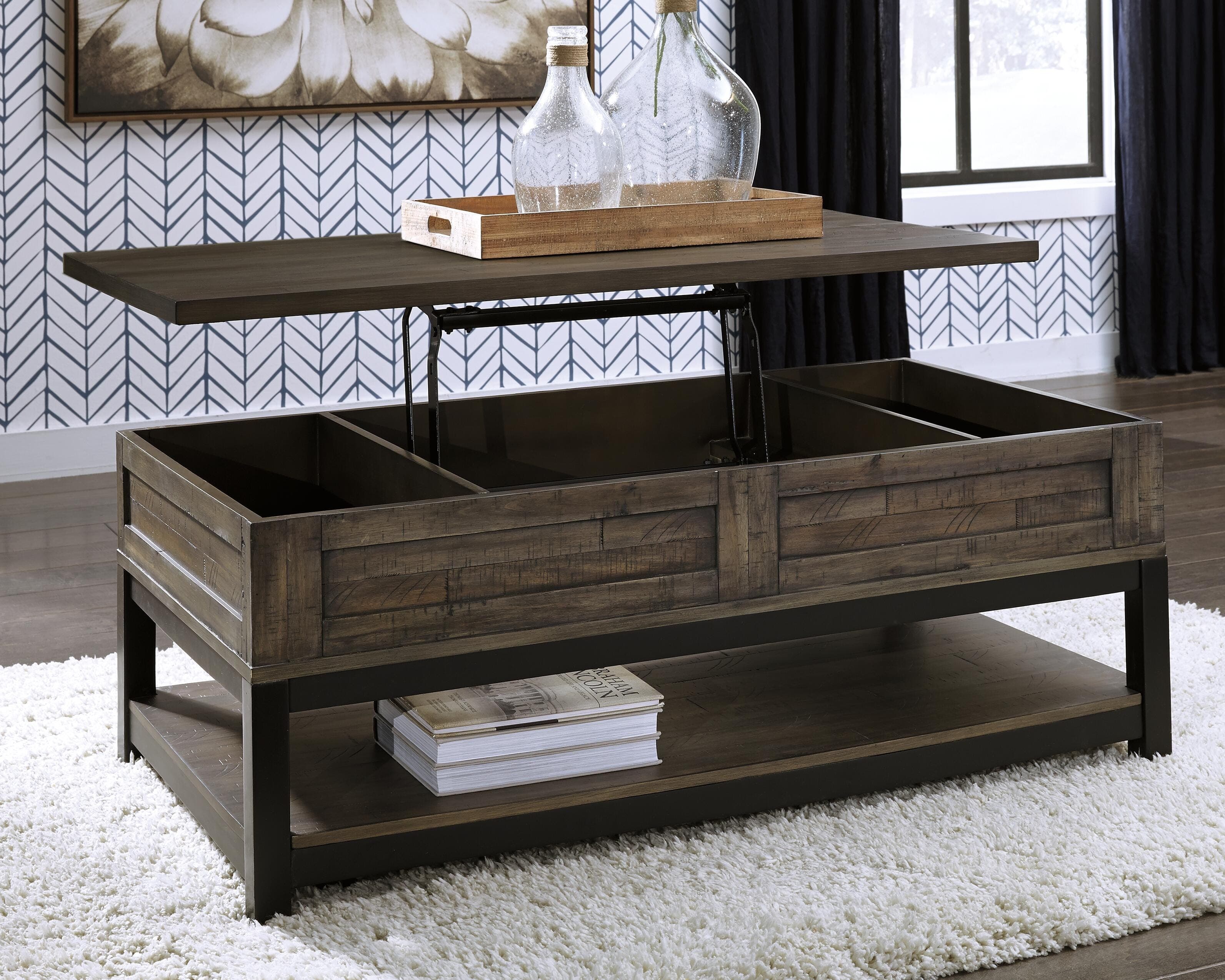Johurst Coffee Table with Lift Top — Black/Gray & Brown/Beige — view 3