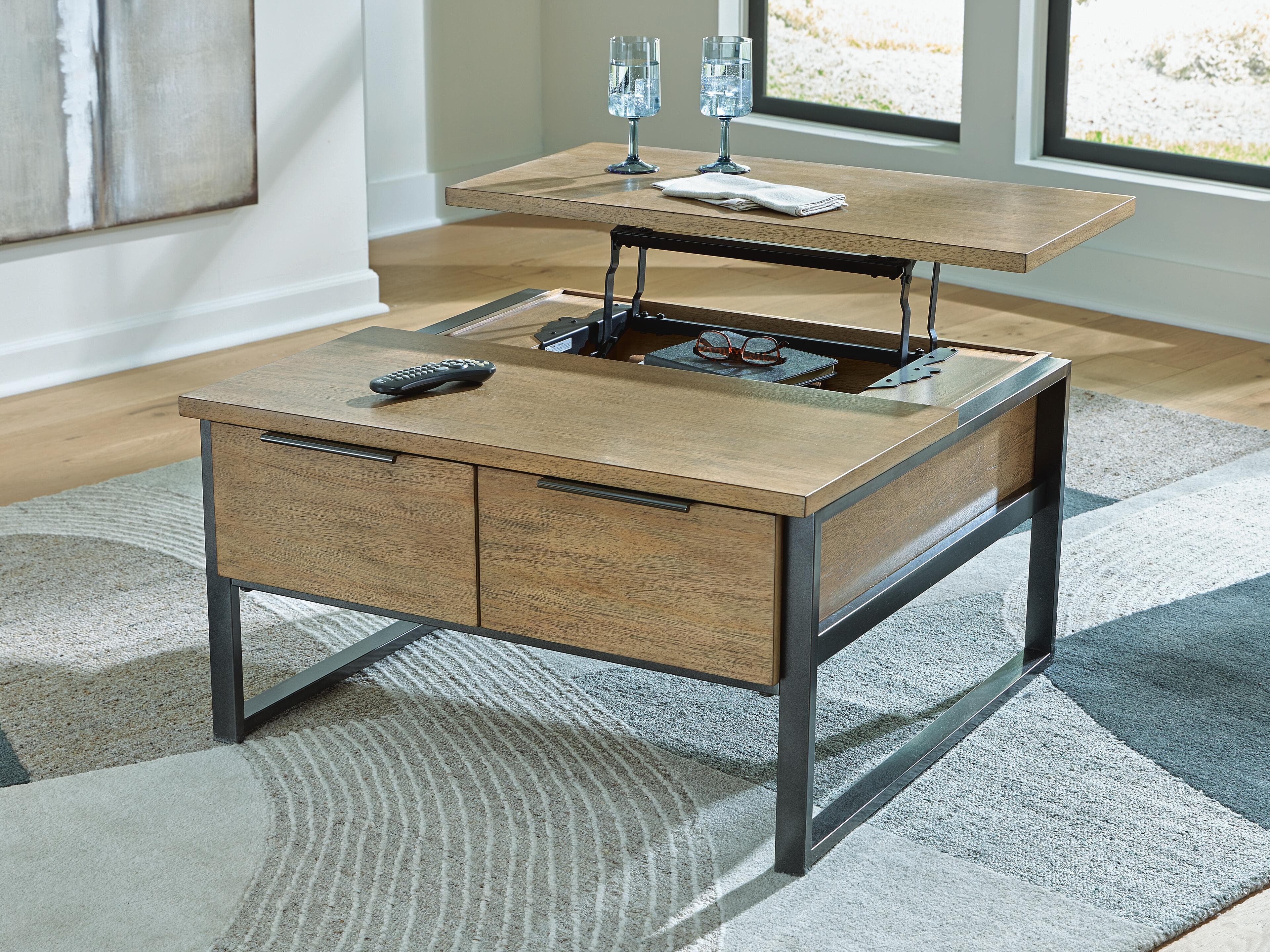 Montia Lift-Top Coffee Table — Black/Gray & Brown/Beige — view 6