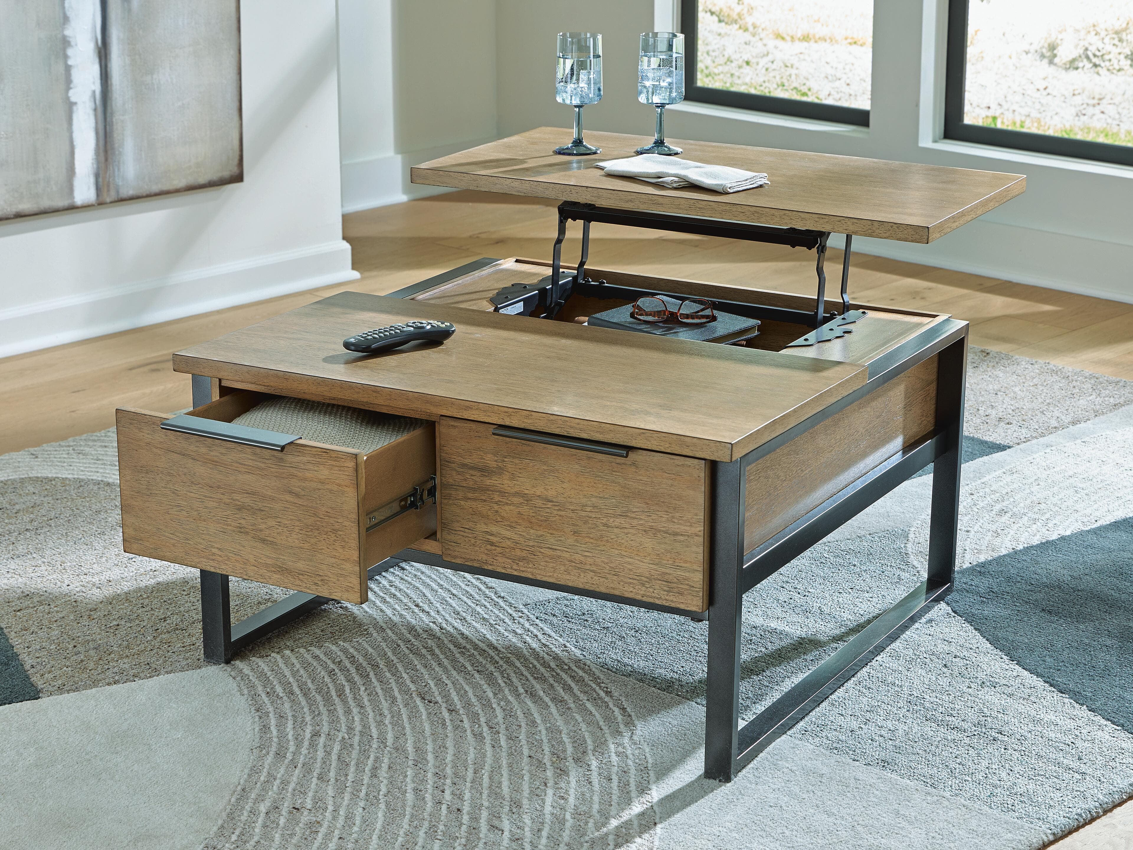 Montia Lift-Top Coffee Table — Black/Gray & Brown/Beige — view 7