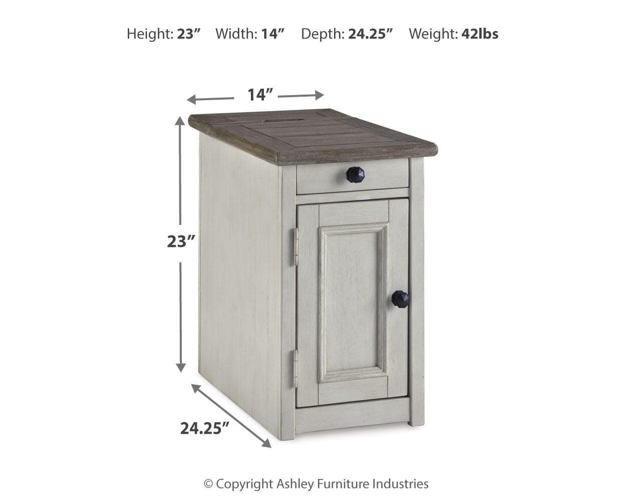 Bolanburg Chairside End Table with USB Ports & Outlets — White & Brown/Beige — view 4