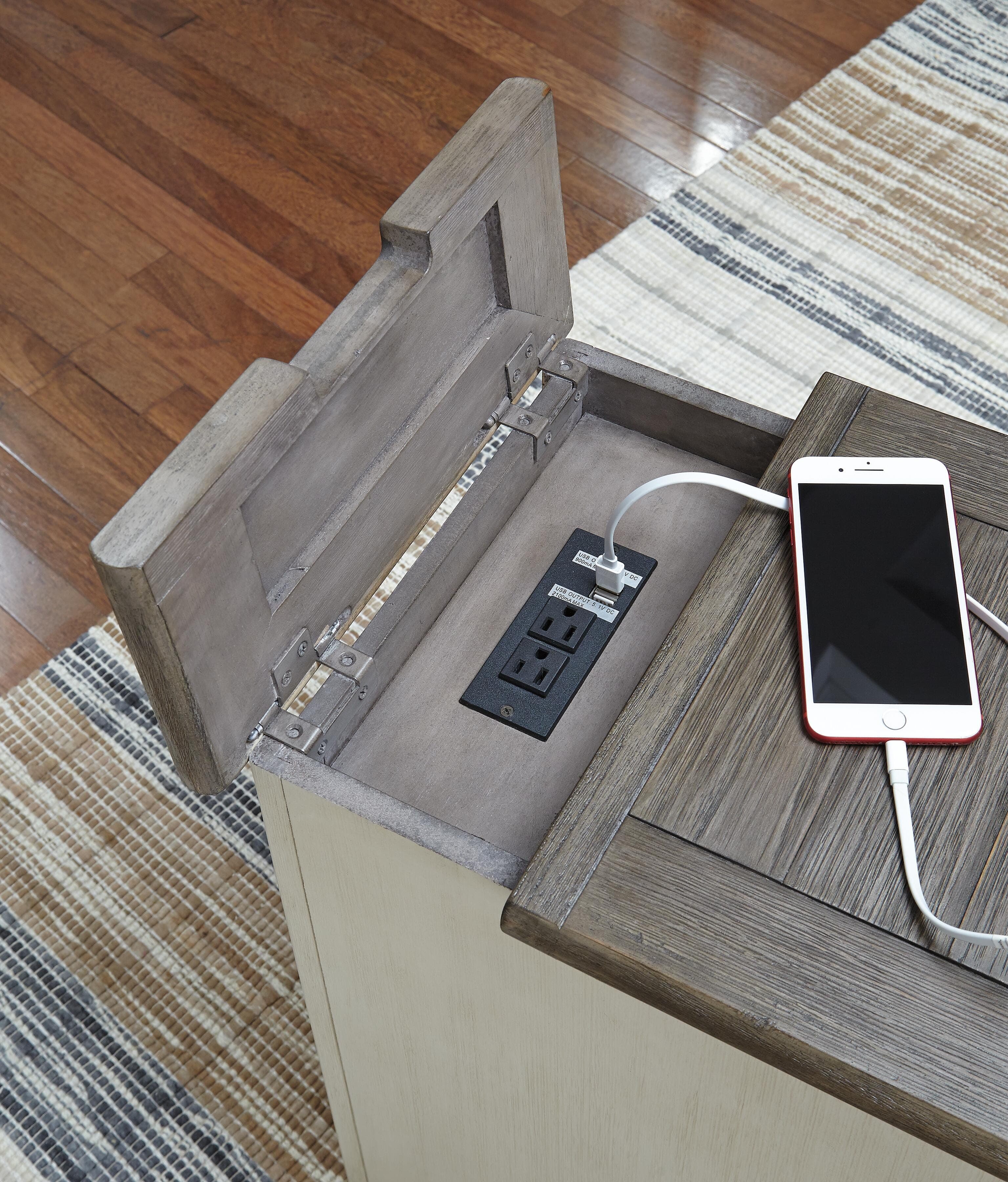 Bolanburg Chairside End Table with USB Ports & Outlets — White & Brown/Beige — view 3