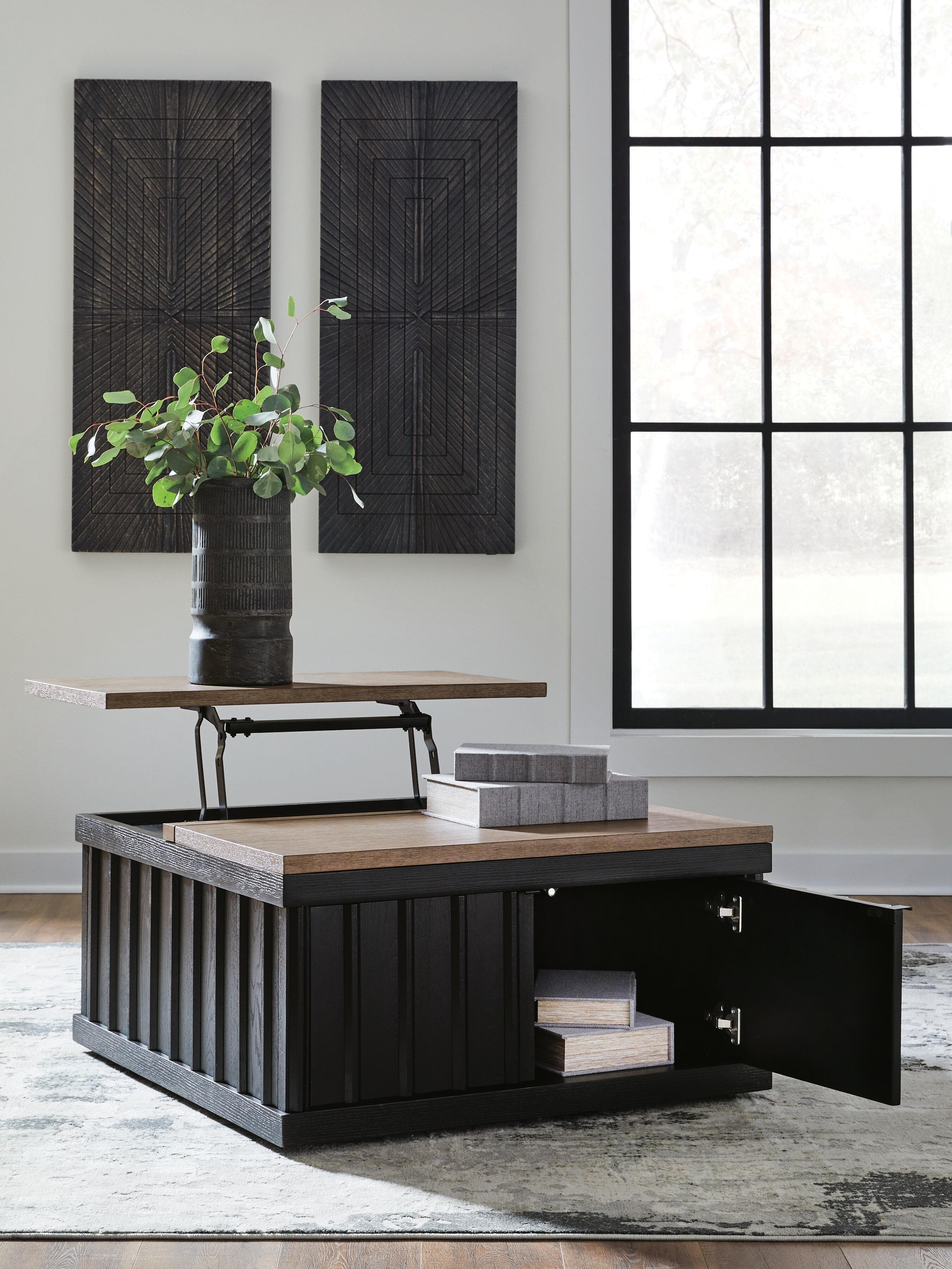 Rylandyn Lift-Top Coffee Table — Black/Gray & Brown/Beige — view 6
