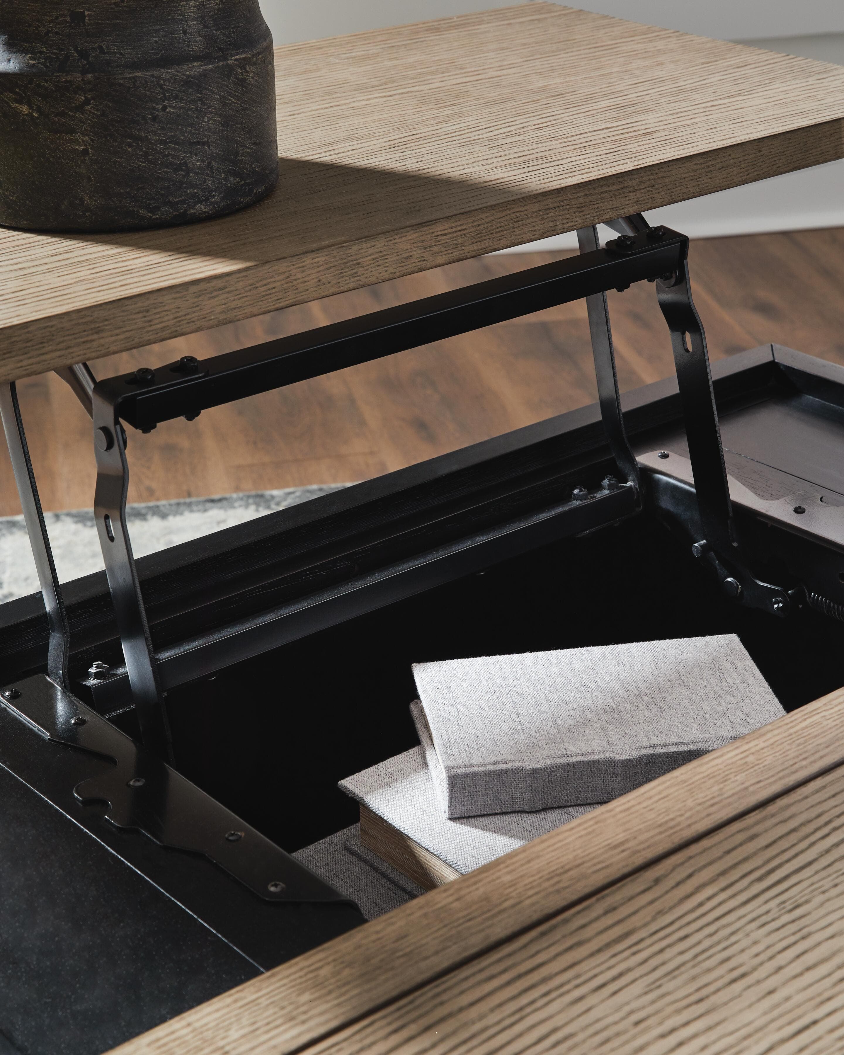Rylandyn Lift-Top Coffee Table — Black/Gray & Brown/Beige — view 7