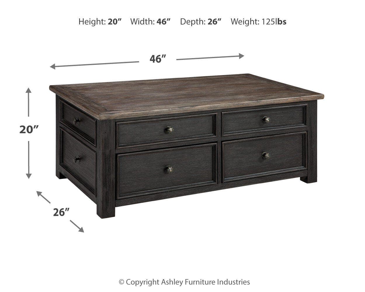 Tyler Creek Coffee Table with Lift Top — Brown/Beige — view 4