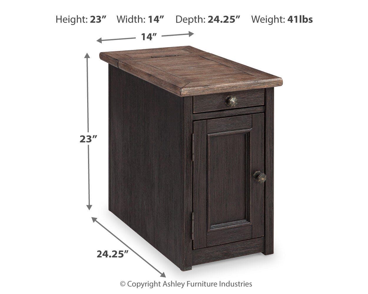 Tyler Creek Chairside End Table with USB Ports & Outlets — Brown/Beige — view 4