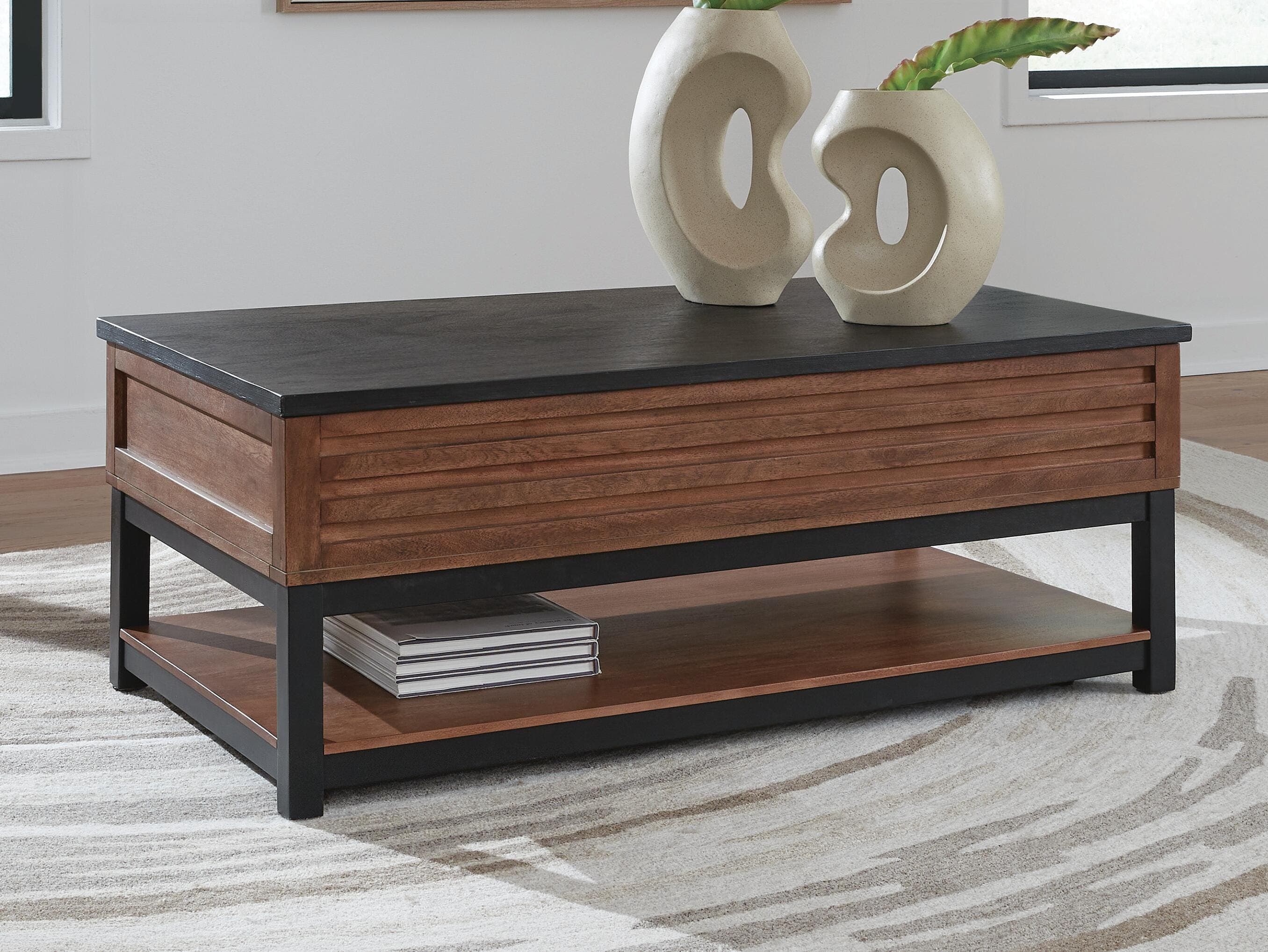 Kallari Lift-Top Coffee Table — Black/Gray & Brown/Beige — view 2