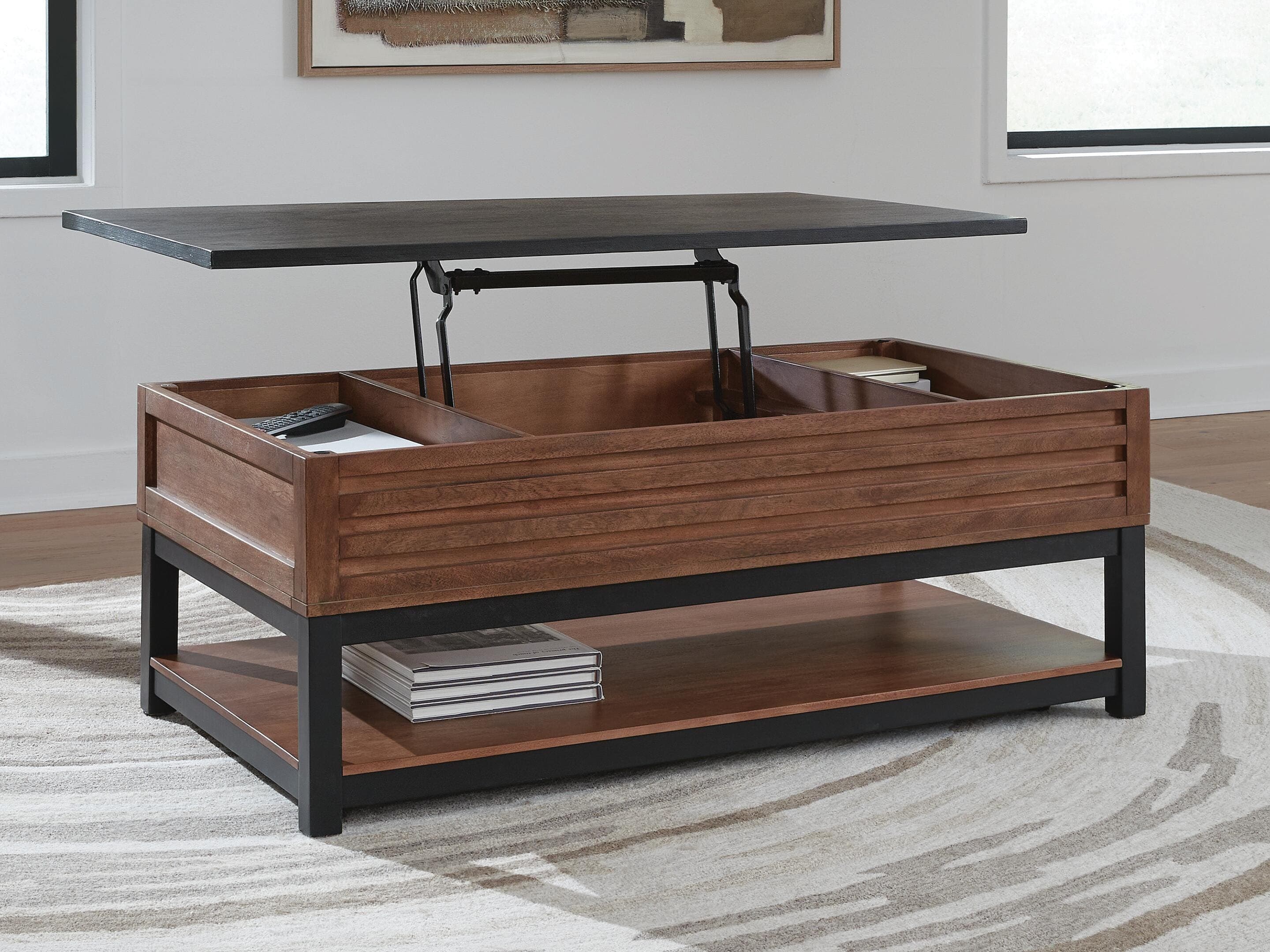Kallari Lift-Top Coffee Table — Black/Gray & Brown/Beige — view 6