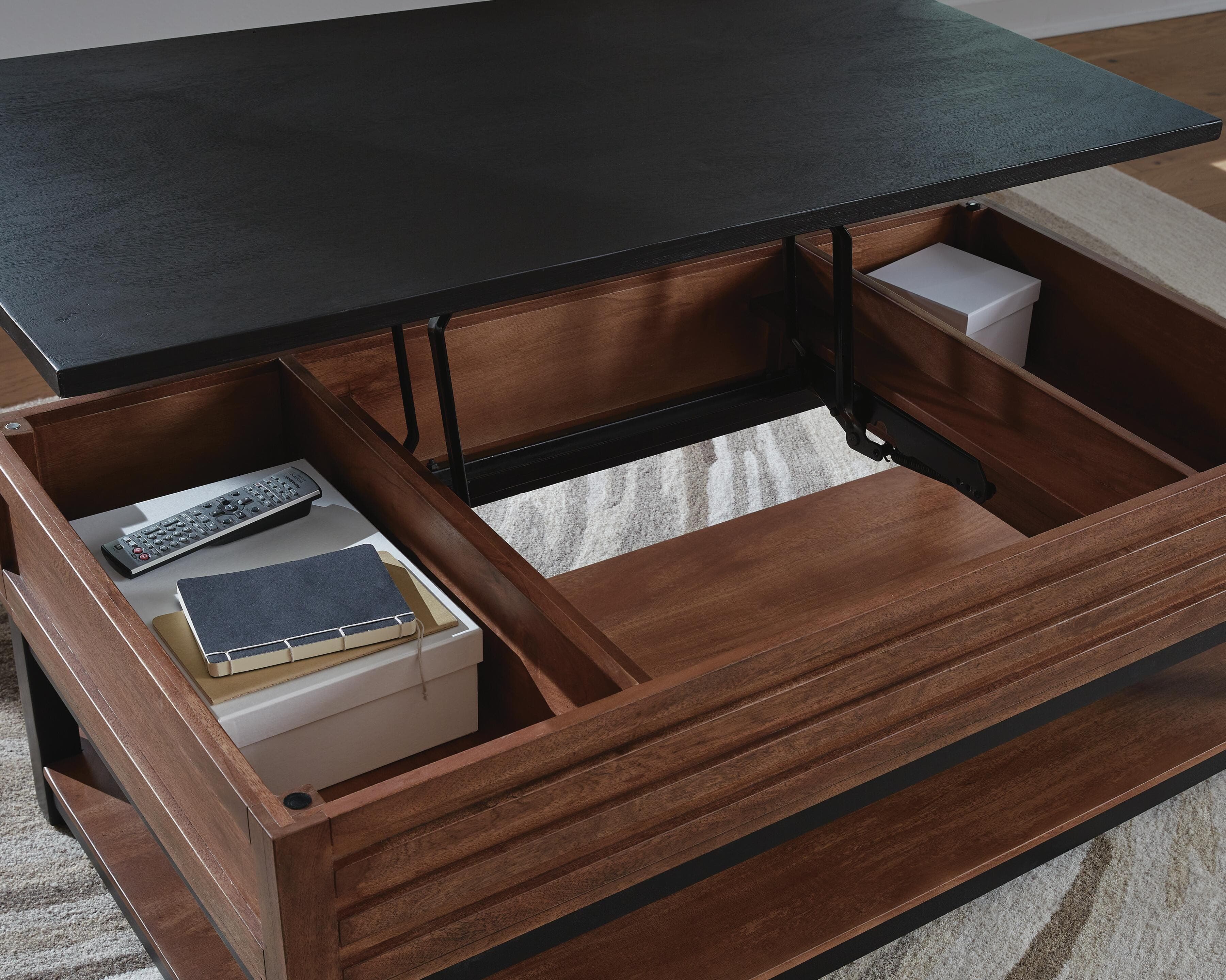 Kallari Lift-Top Coffee Table — Black/Gray & Brown/Beige — view 7