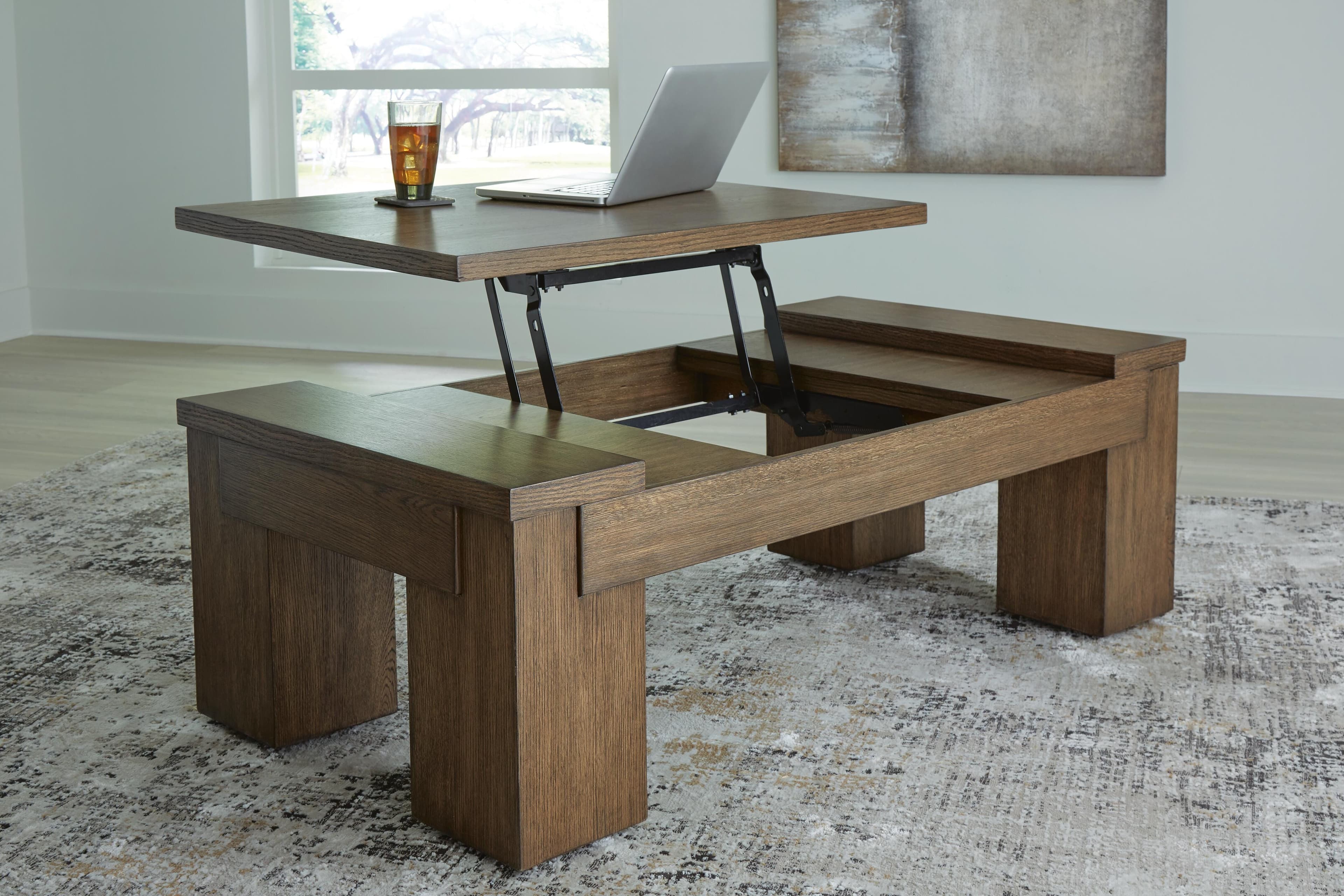 Rosswain Lift-Top Coffee Table — Brown/Beige — view 6