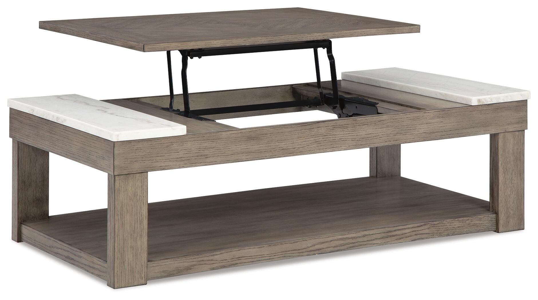 Loyaska Lift-Top Coffee Table — White & Brown/Beige — view 3
