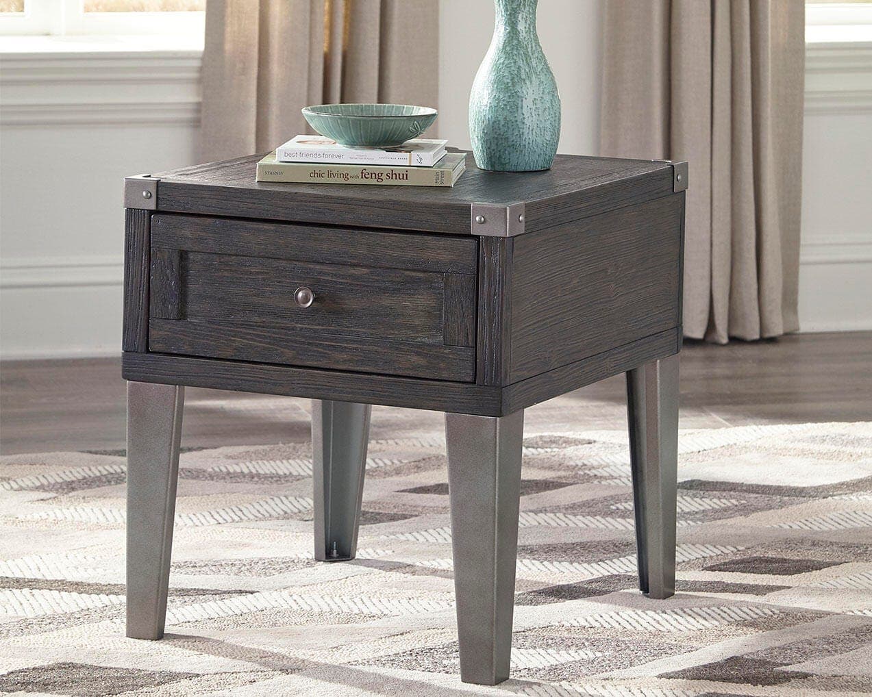 Todoe End Table with USB Ports & Outlets — Black/Gray — view 2