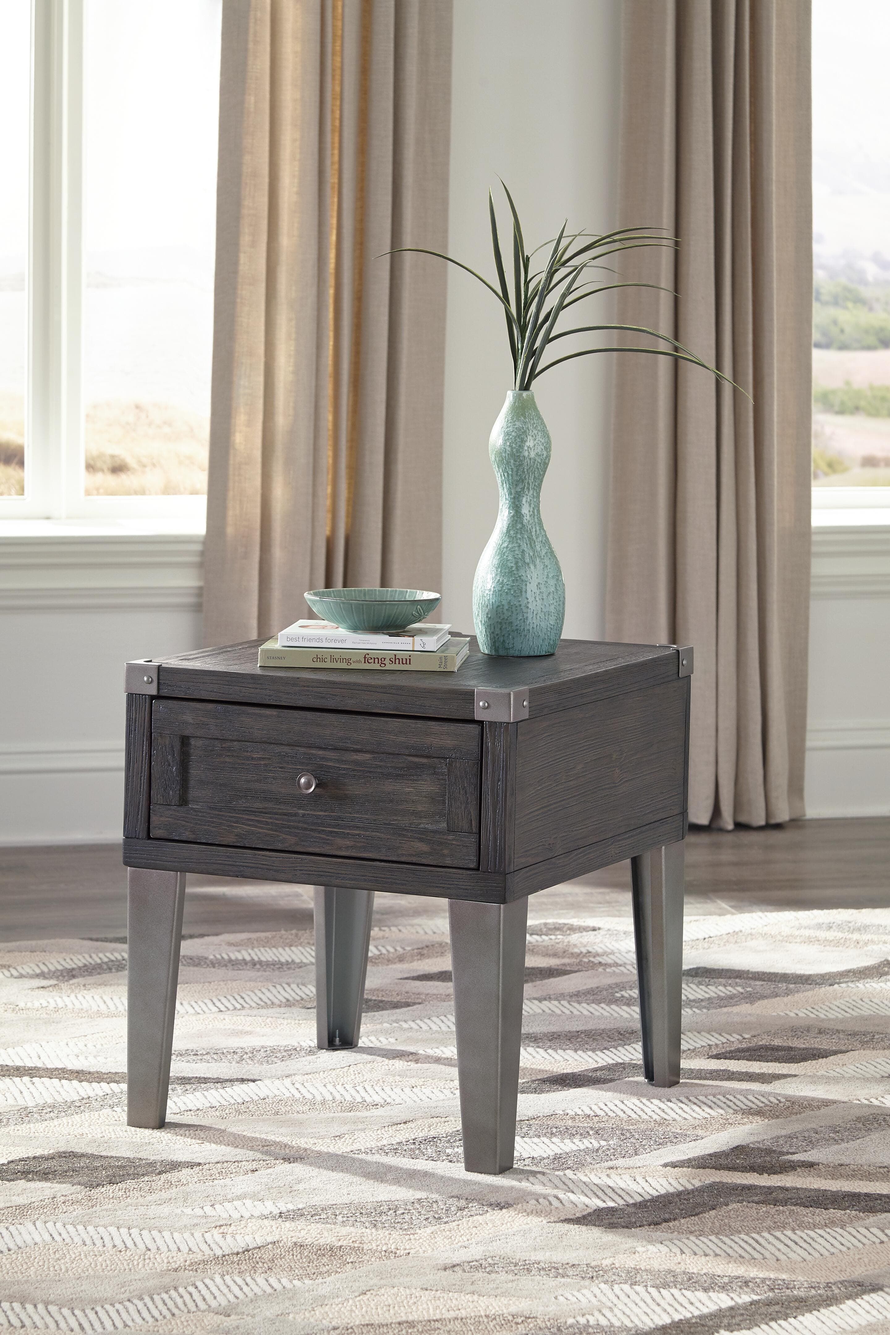 Todoe End Table with USB Ports & Outlets — Black/Gray — view 3