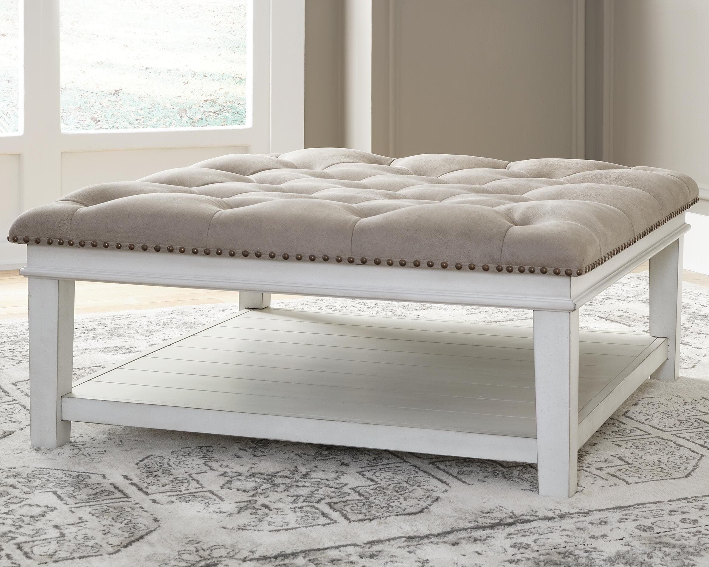 Kanwyn Upholstered Ottoman Coffee Table — White & Brown/Beige — view 2