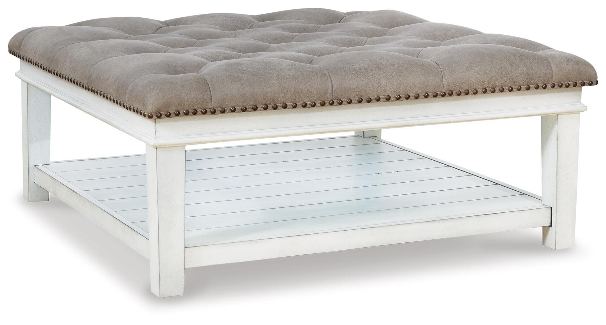 Kanwyn Upholstered Ottoman Coffee Table — White & Brown/Beige — Elite Furniture Cincinnati