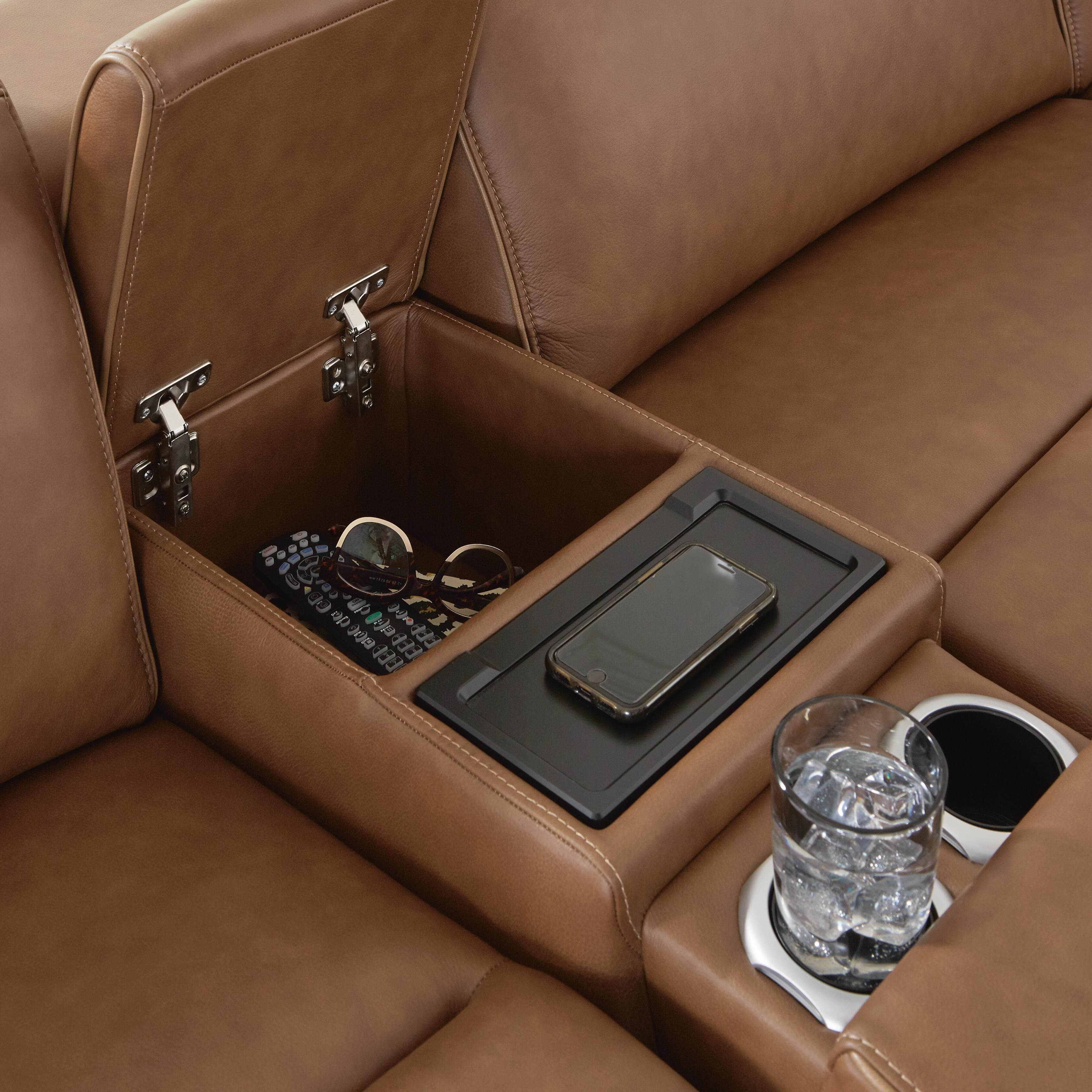 Rally-Up 2-Piece Power Reclining Sectional Loveseat with Console — Brown/Beige — view 4