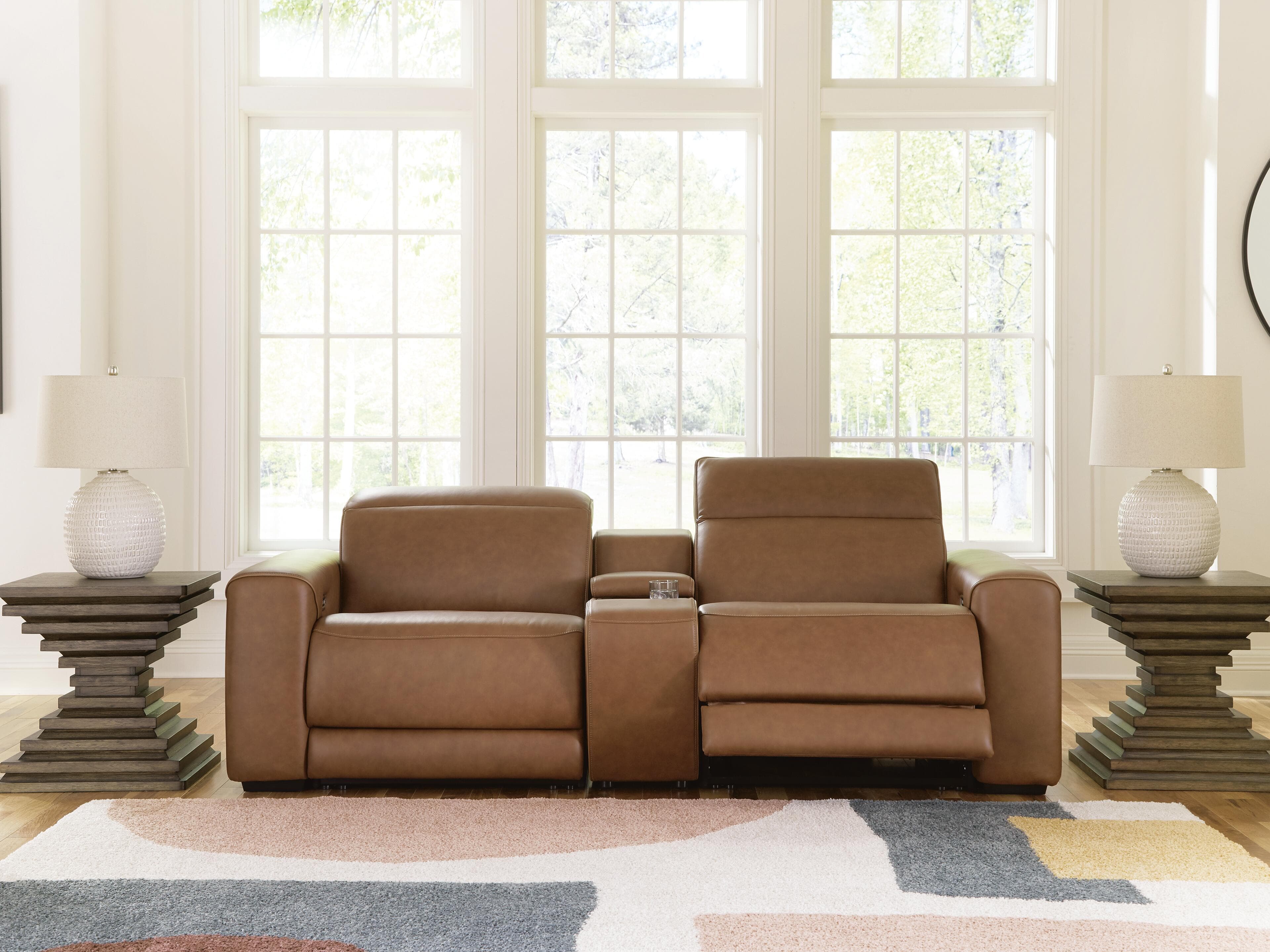 Rally-Up 2-Piece Power Reclining Sectional Loveseat with Console — Brown/Beige — view 2