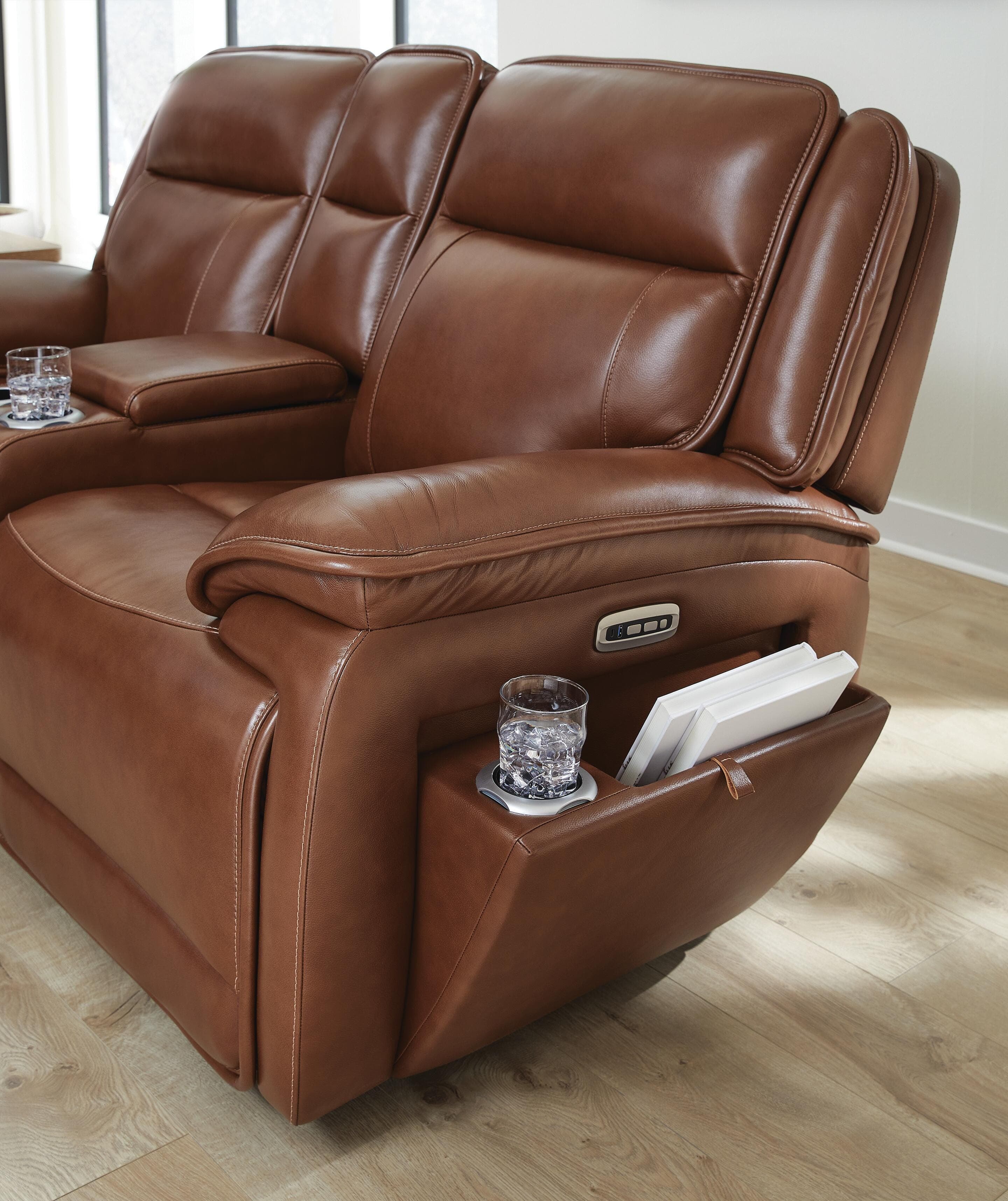 Healy Pier Power Reclining Loveseat with Console — Brown/Beige — view 7