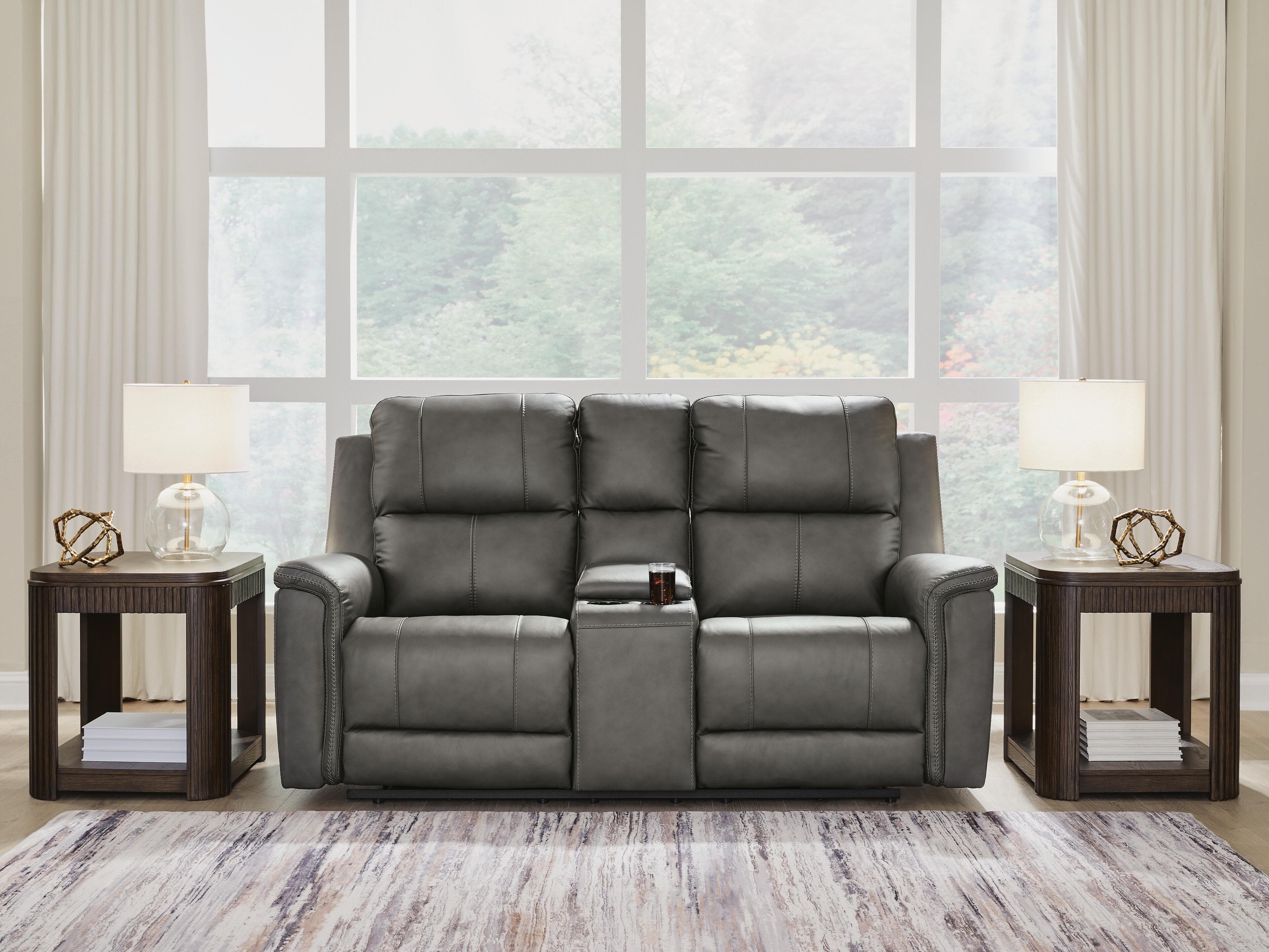 Beryton Power Reclining Loveseat with Console — Brown/Beige — view 2
