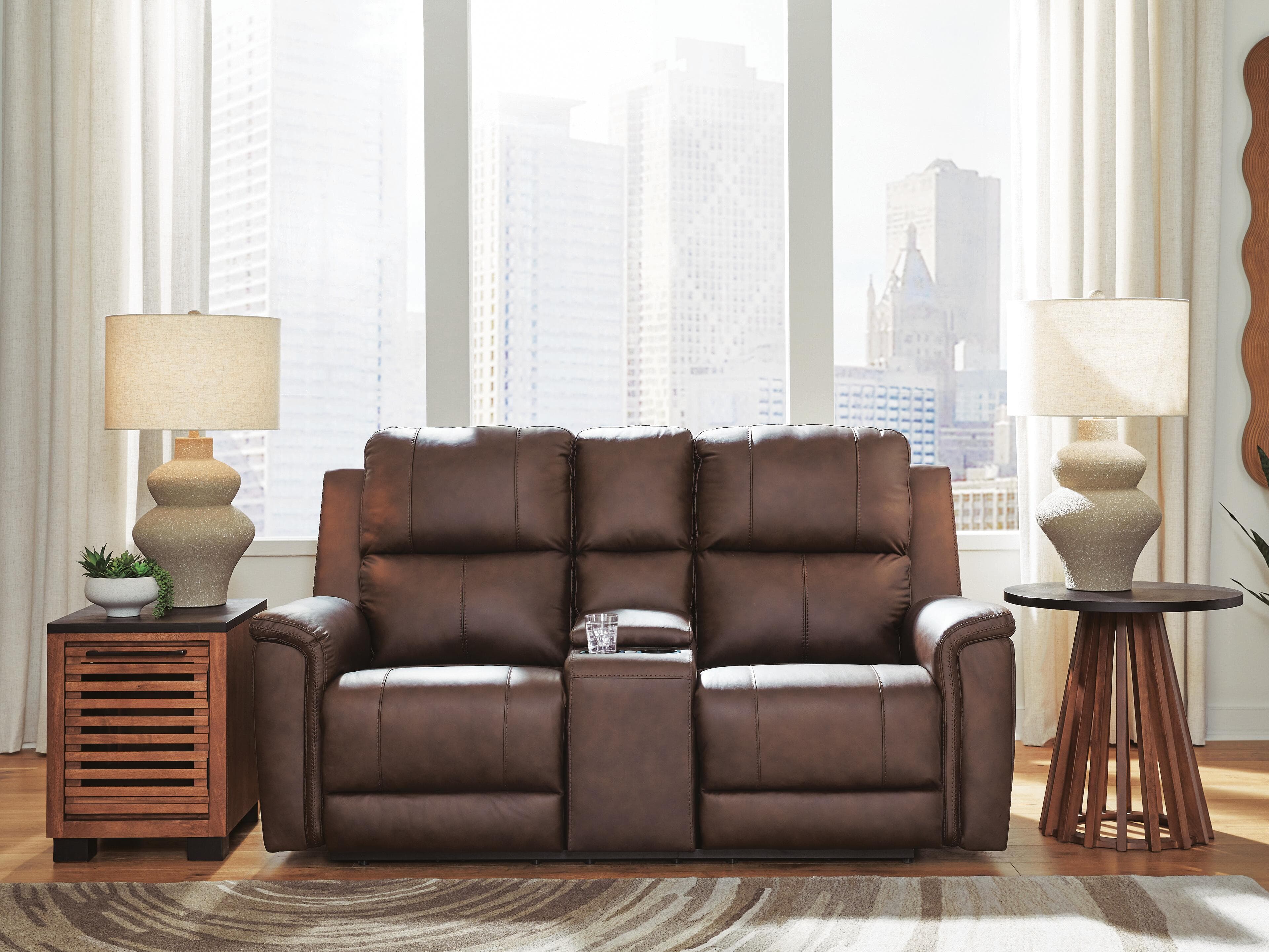 Beryton Power Reclining Loveseat with Console — Black/Gray — view 2