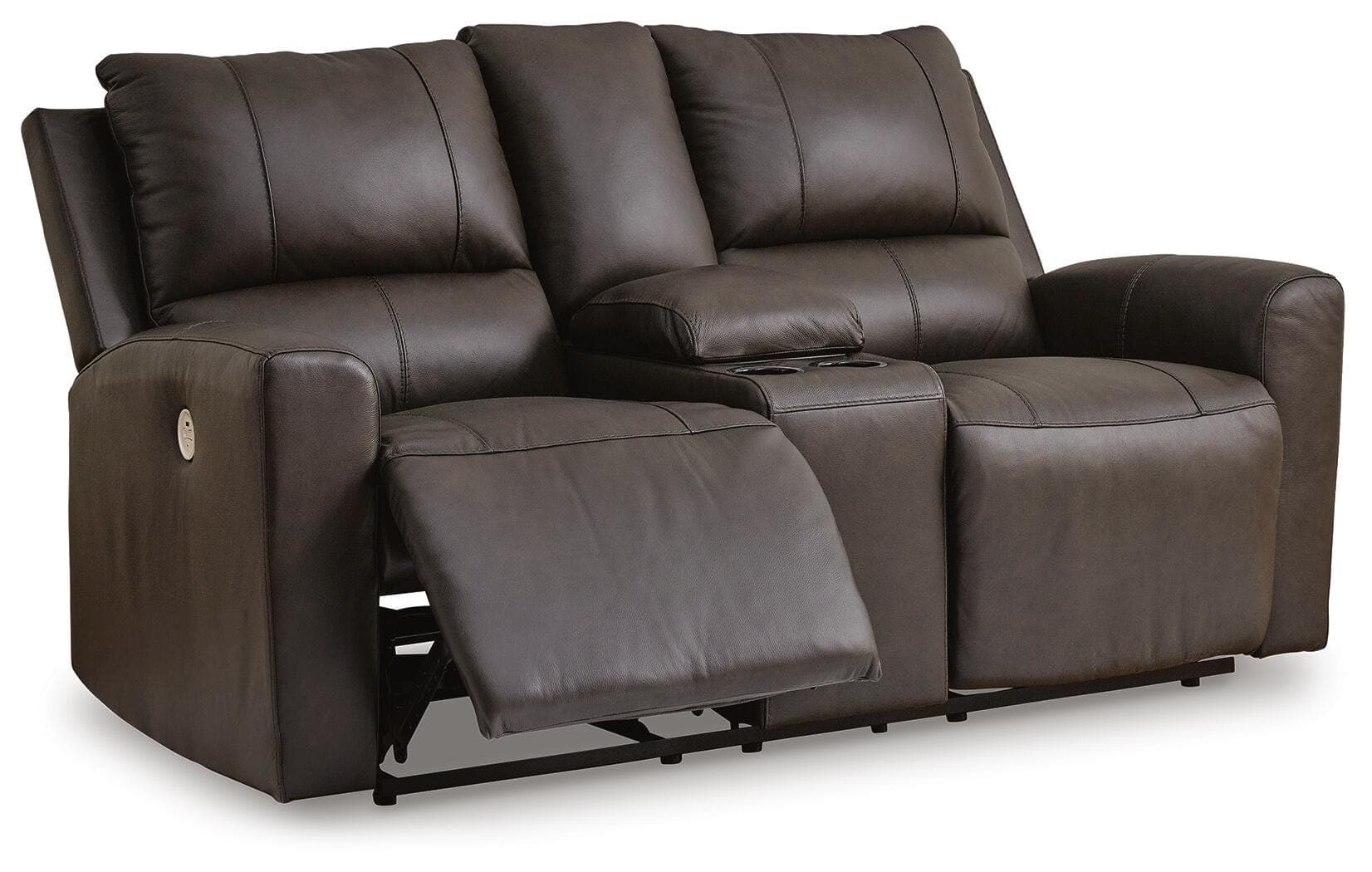 Boxmere Power Reclining Loveseat with Console — Black/Gray — view 3