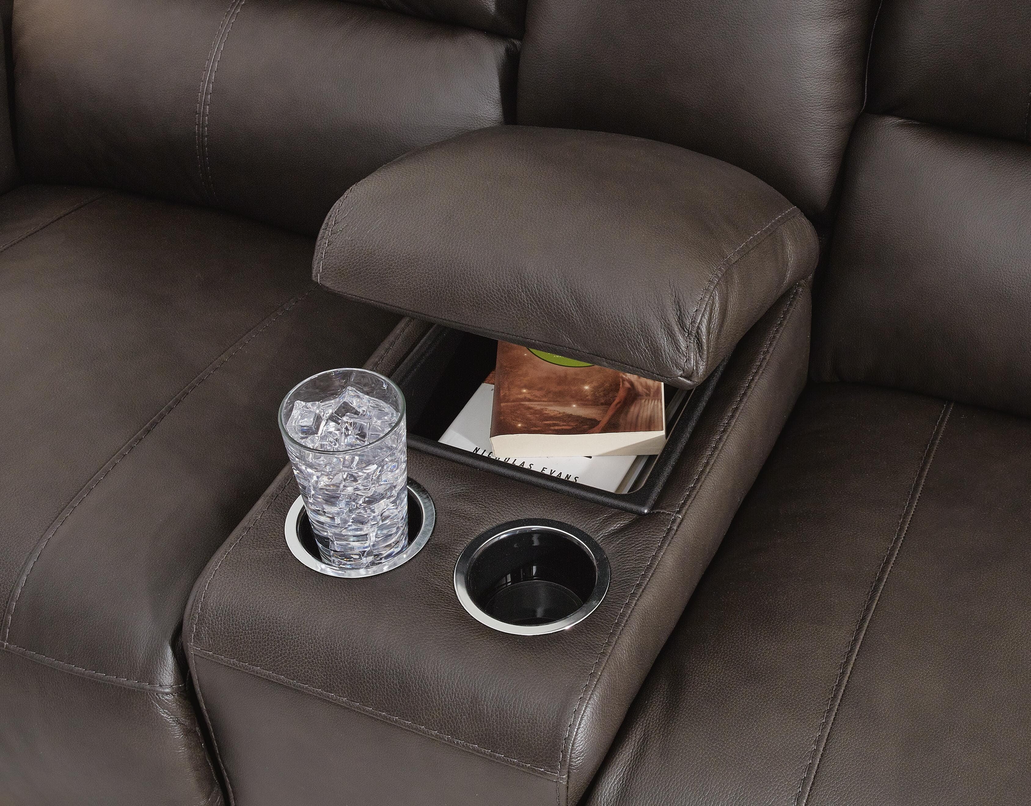 Boxmere Power Reclining Loveseat with Console — Black/Gray — view 7