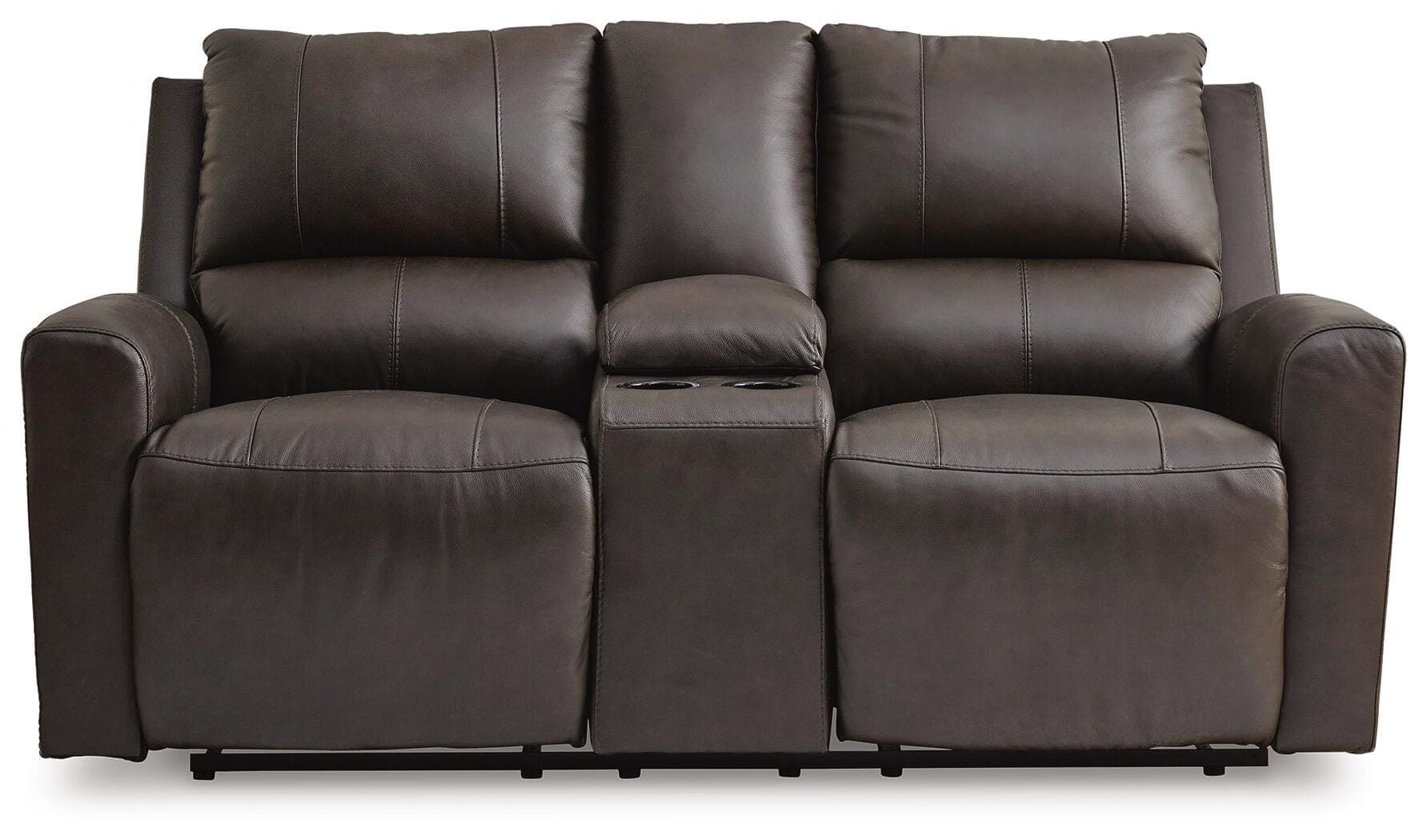 Boxmere Power Reclining Loveseat with Console — Black/Gray — view 4