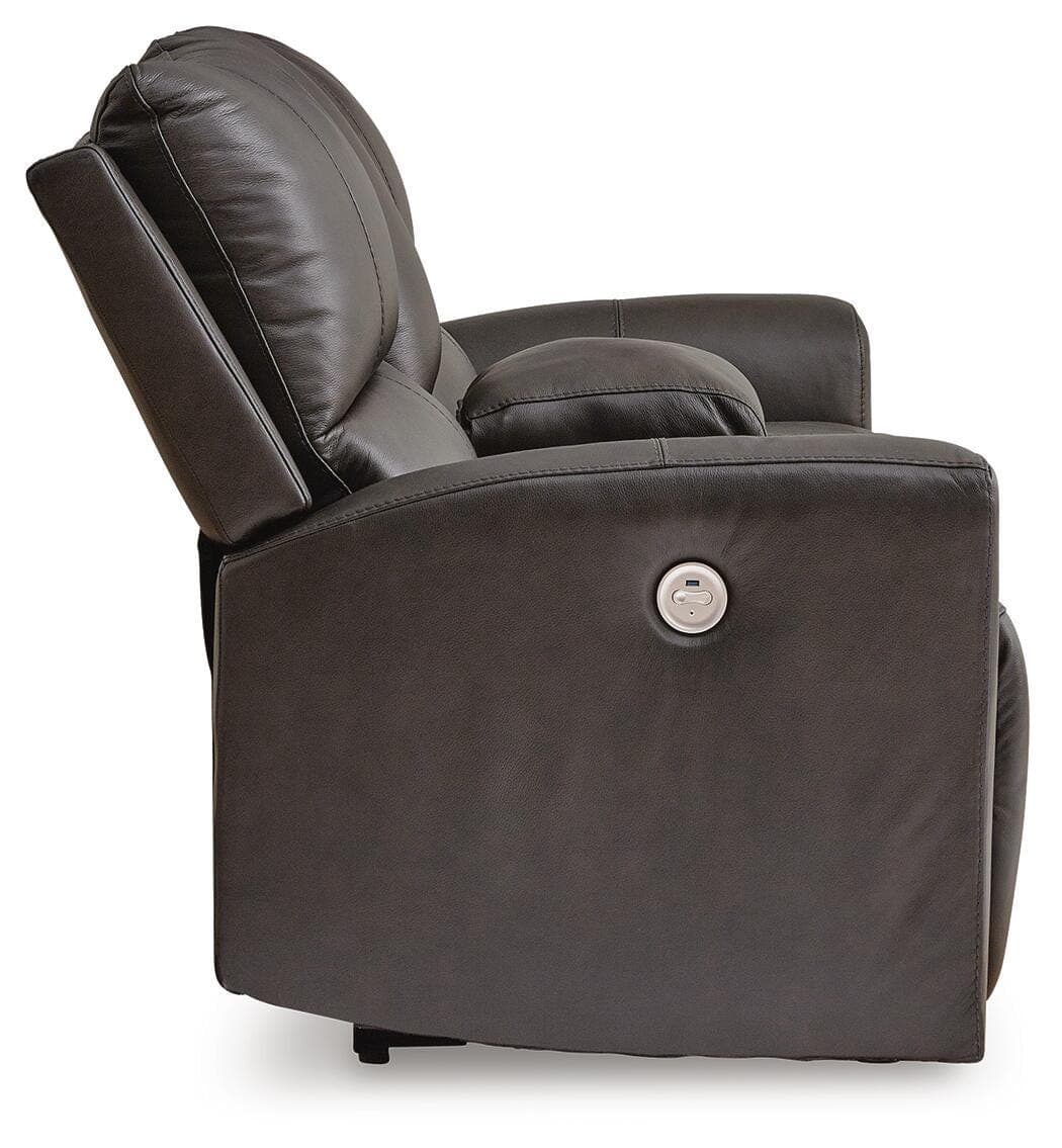 Boxmere Power Reclining Loveseat with Console — Black/Gray — view 5