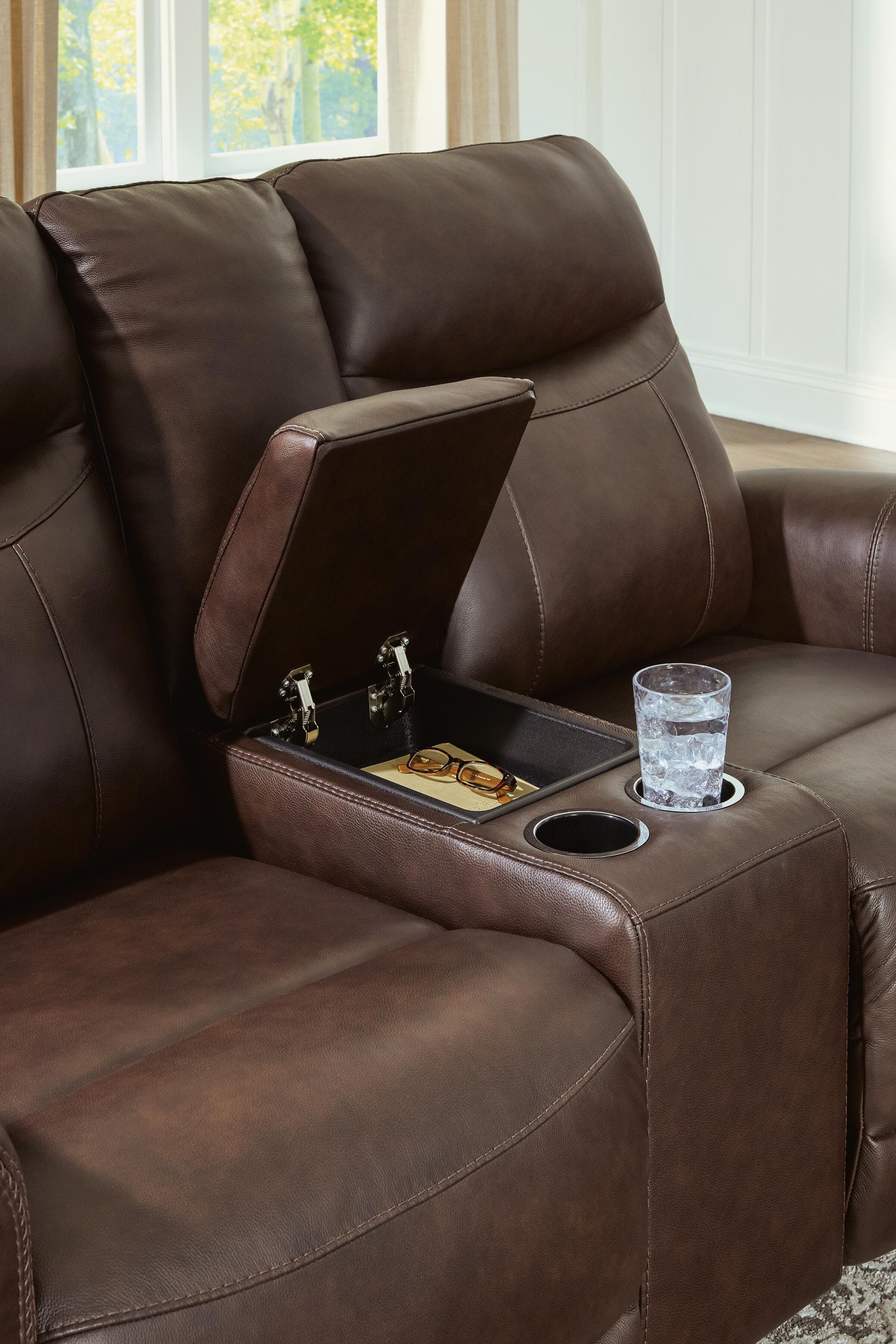 Gravier Power Reclining Loveseat with Console — Brown/Beige — view 7