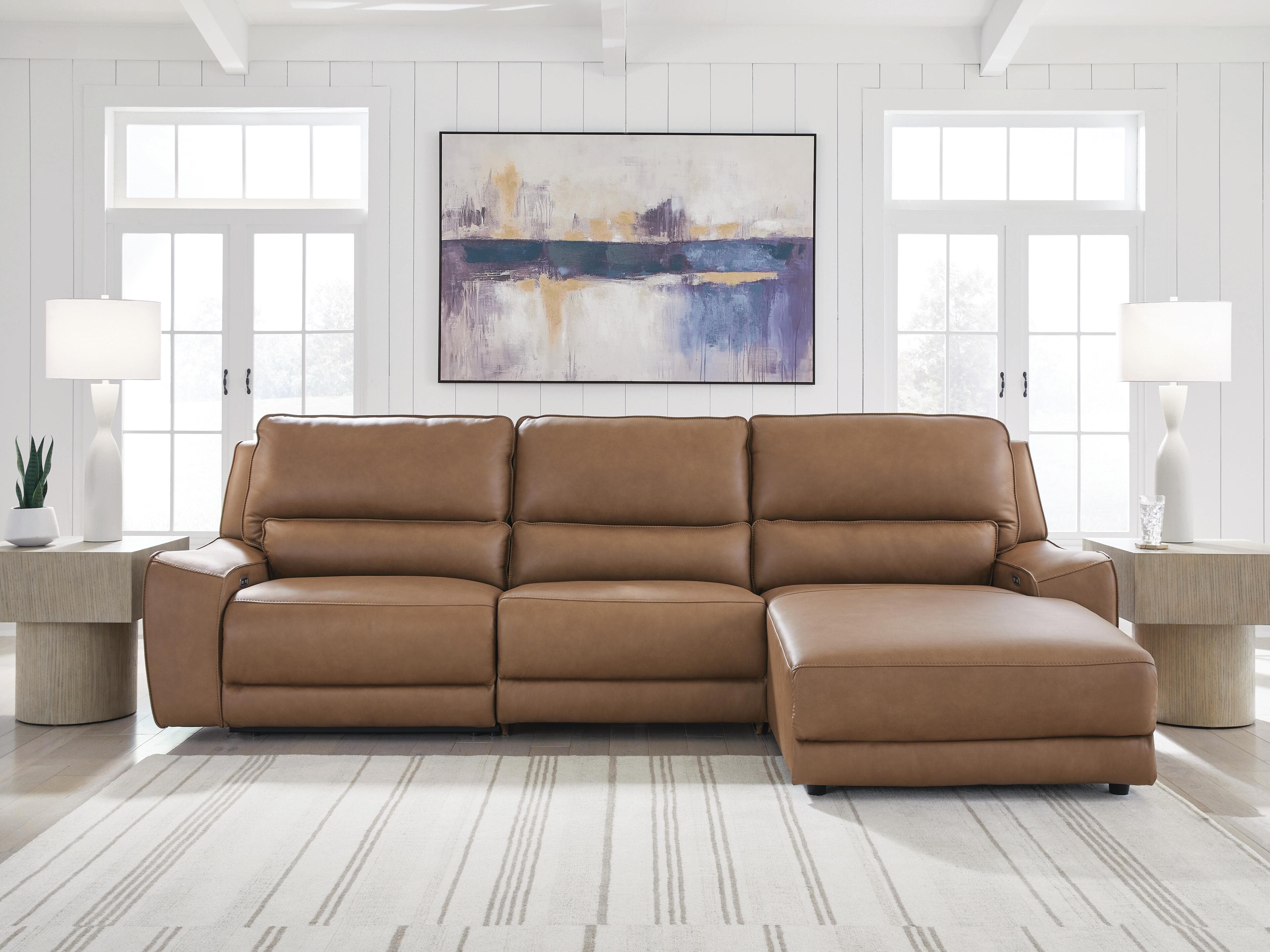 Silverbrooke 3-Piece Reclining Sofa Chaise — Caramel — view 2