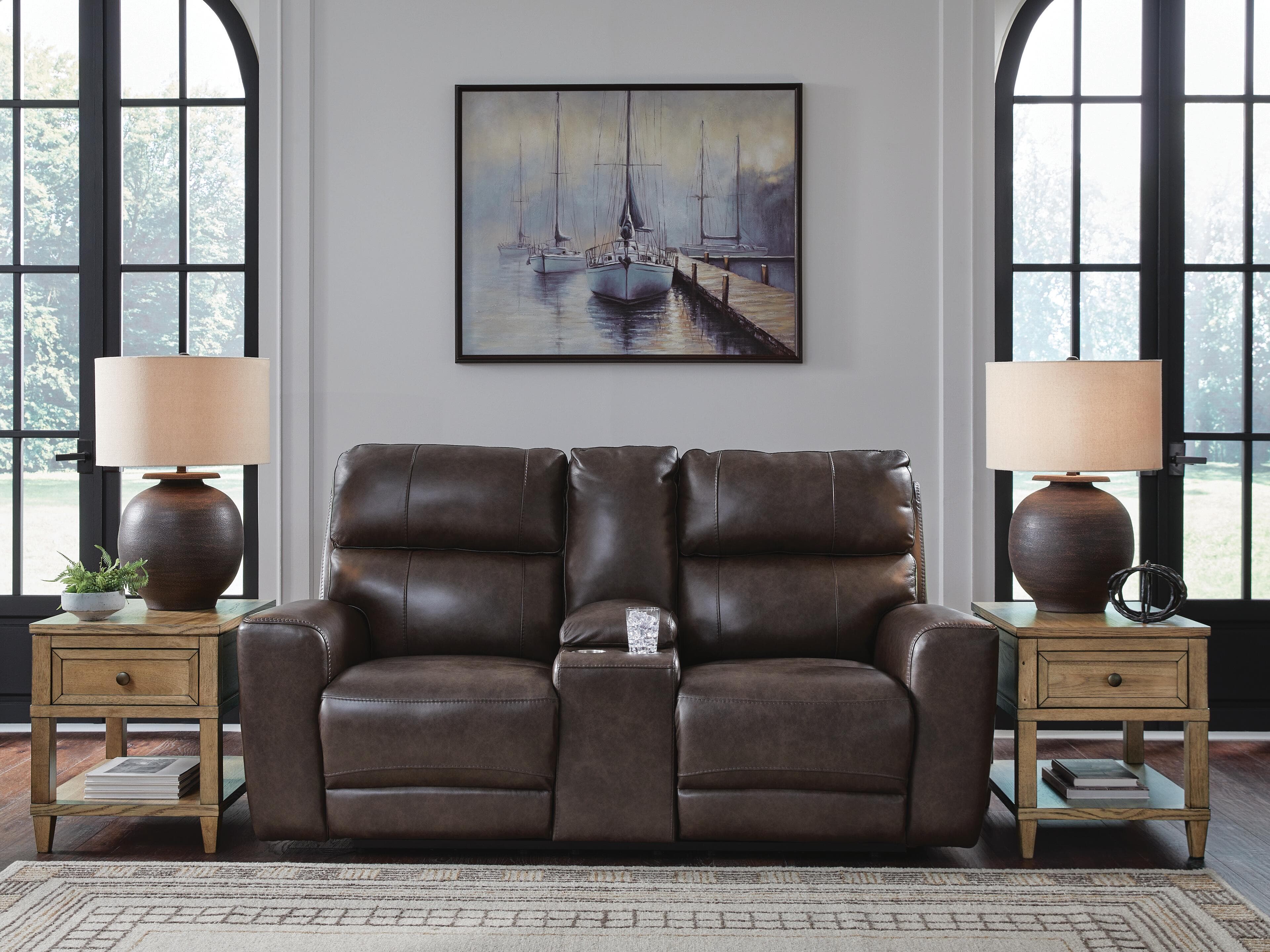Beadel Power Reclining Loveseat with Console — Brown/Beige — view 2