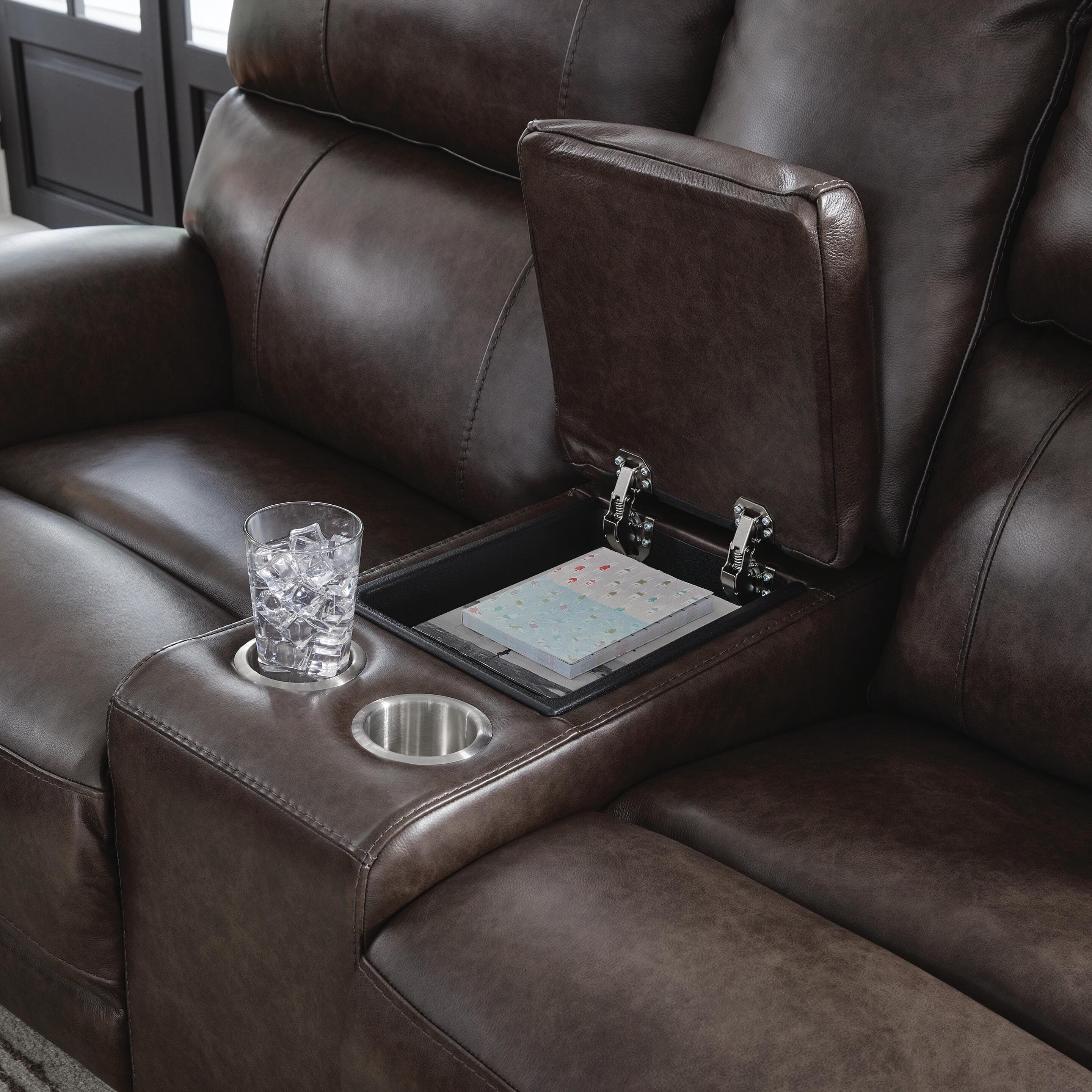 Beadel Power Reclining Loveseat with Console — Brown/Beige — view 5