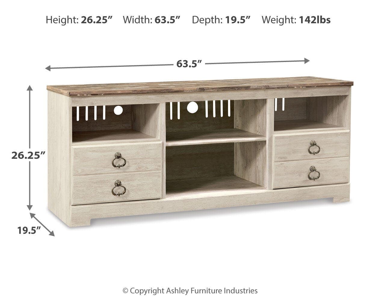 Willowton 64" TV Stand — White — view 3