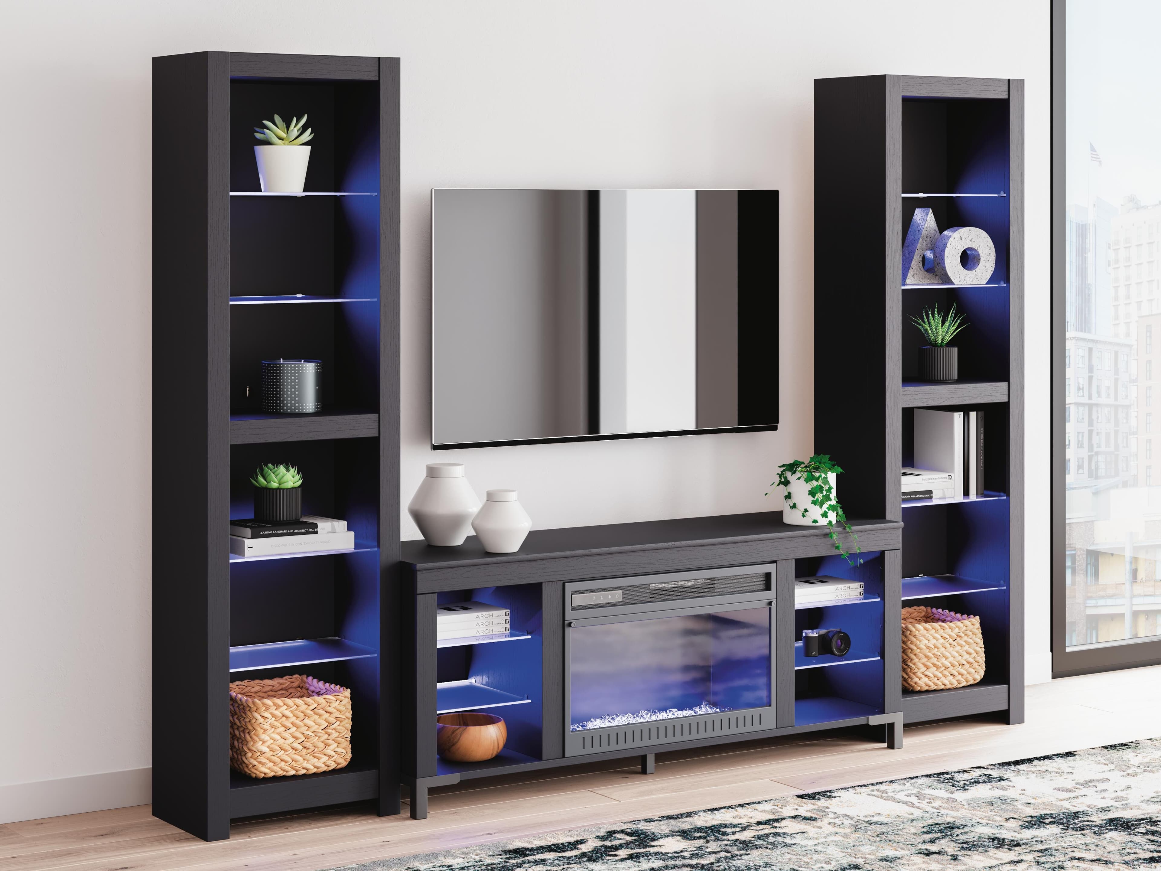 Cayberry 3-Piece Entertainment Center with Electric Fireplace — Black/Gray — view 8