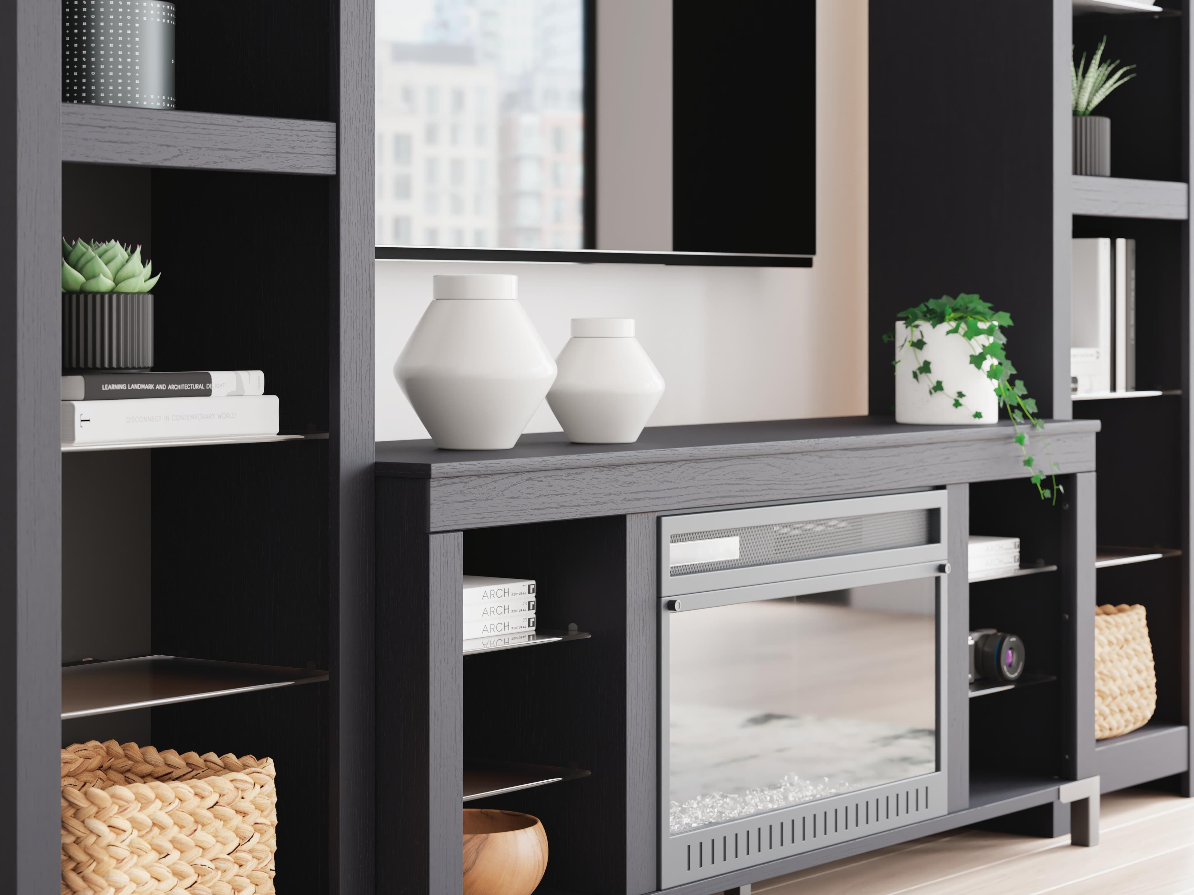 Cayberry 3-Piece Entertainment Center with Electric Fireplace — Black/Gray — view 7
