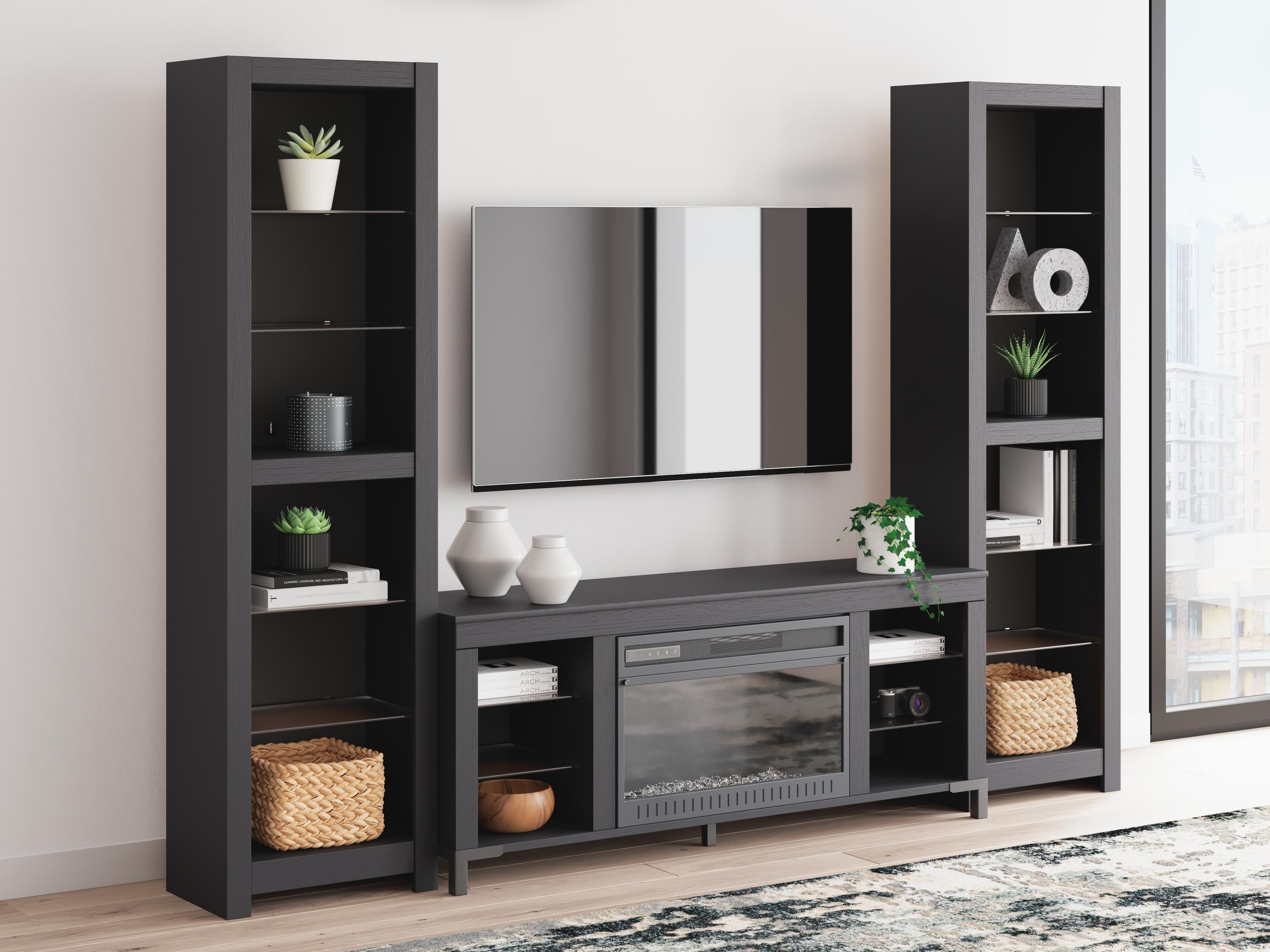 Cayberry 3-Piece Entertainment Center with Electric Fireplace — Black/Gray — view 2
