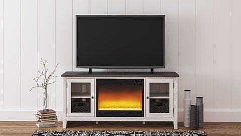 Dorrinson 60" TV Stand with Electric Fireplace — Brown/Beige & White — view 2