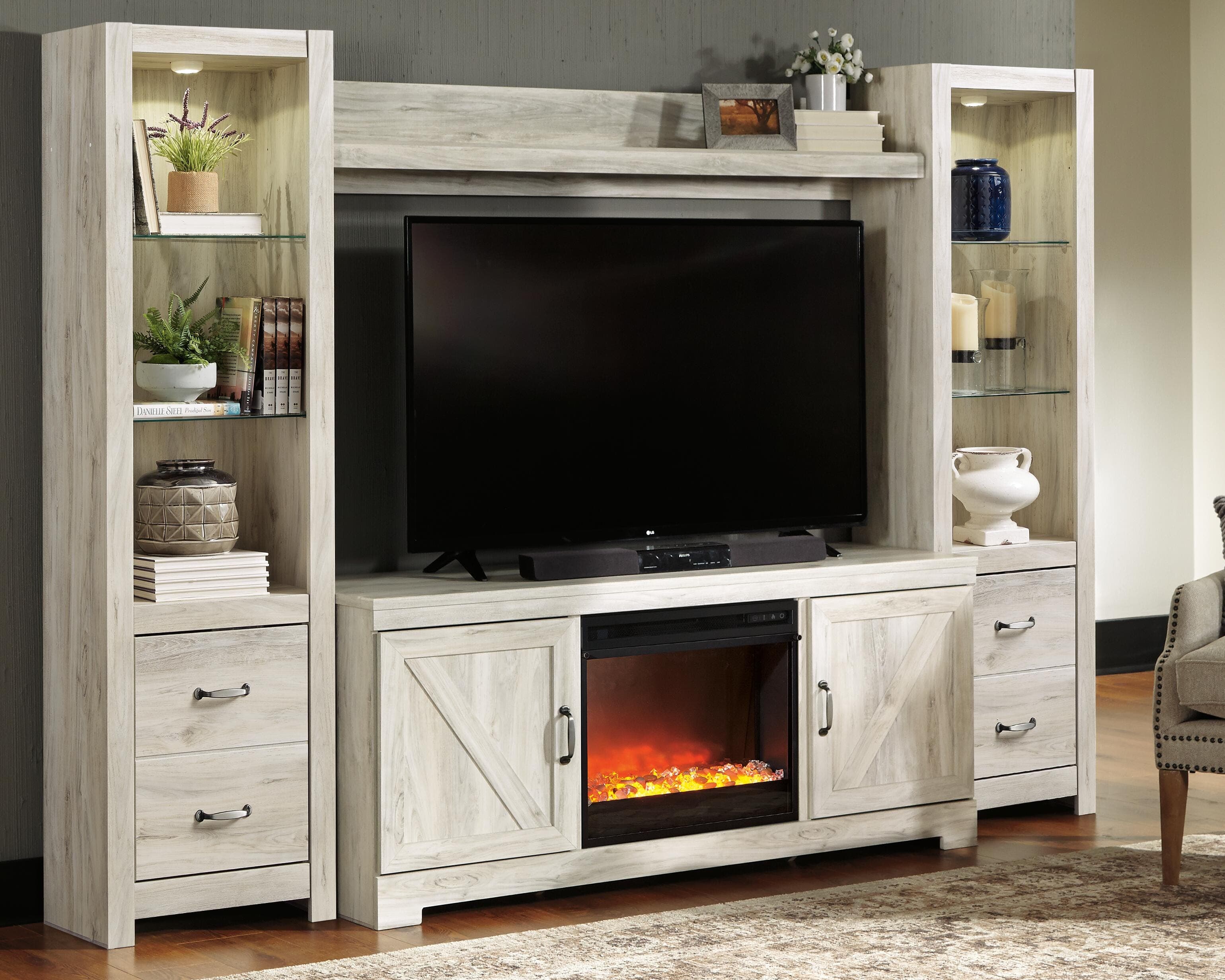 Bellaby 4-Piece Entertainment Center with Fireplace — White — view 2