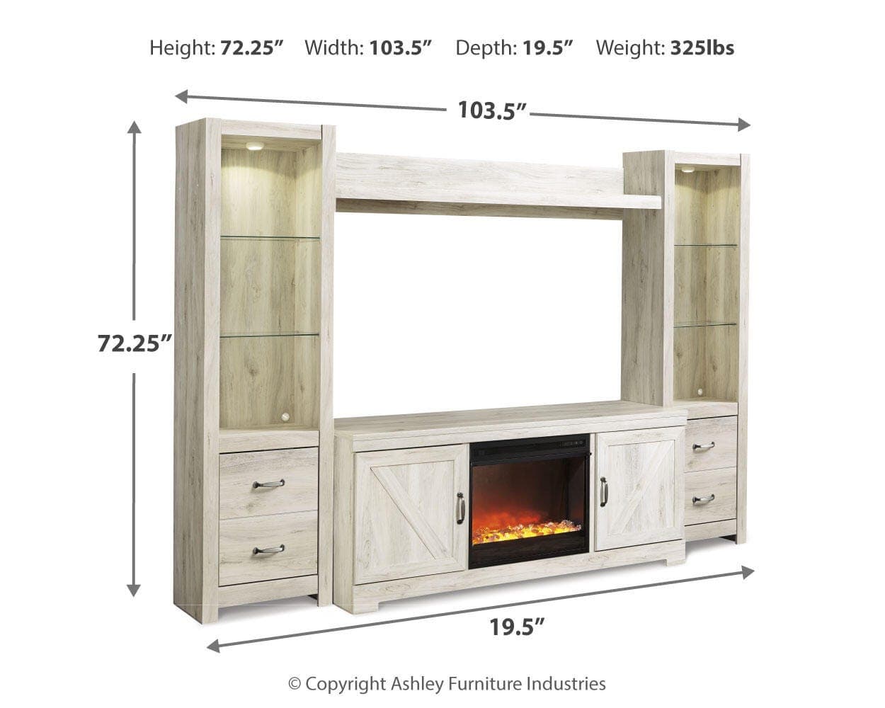 Bellaby 4-Piece Entertainment Center with Fireplace — White — view 4