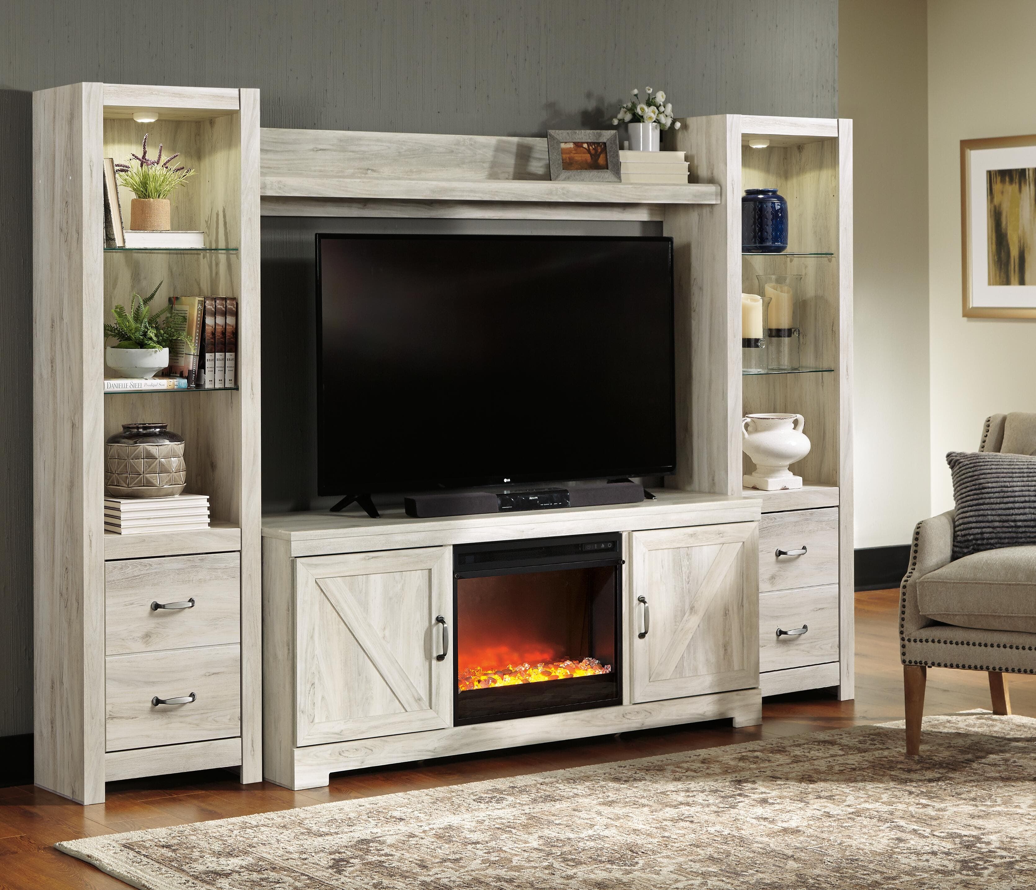 Bellaby 4-Piece Entertainment Center with Fireplace — White — view 6