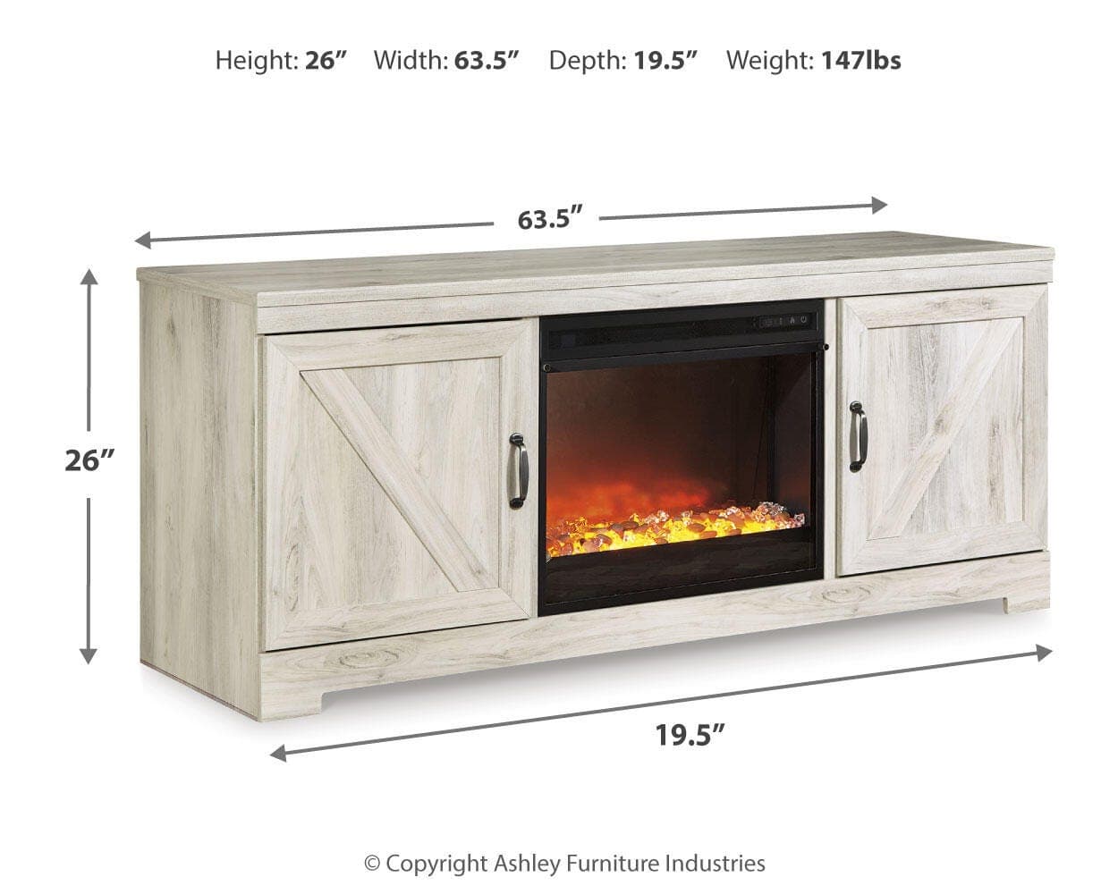 Bellaby 63" TV Stand with Fireplace — White — view 4