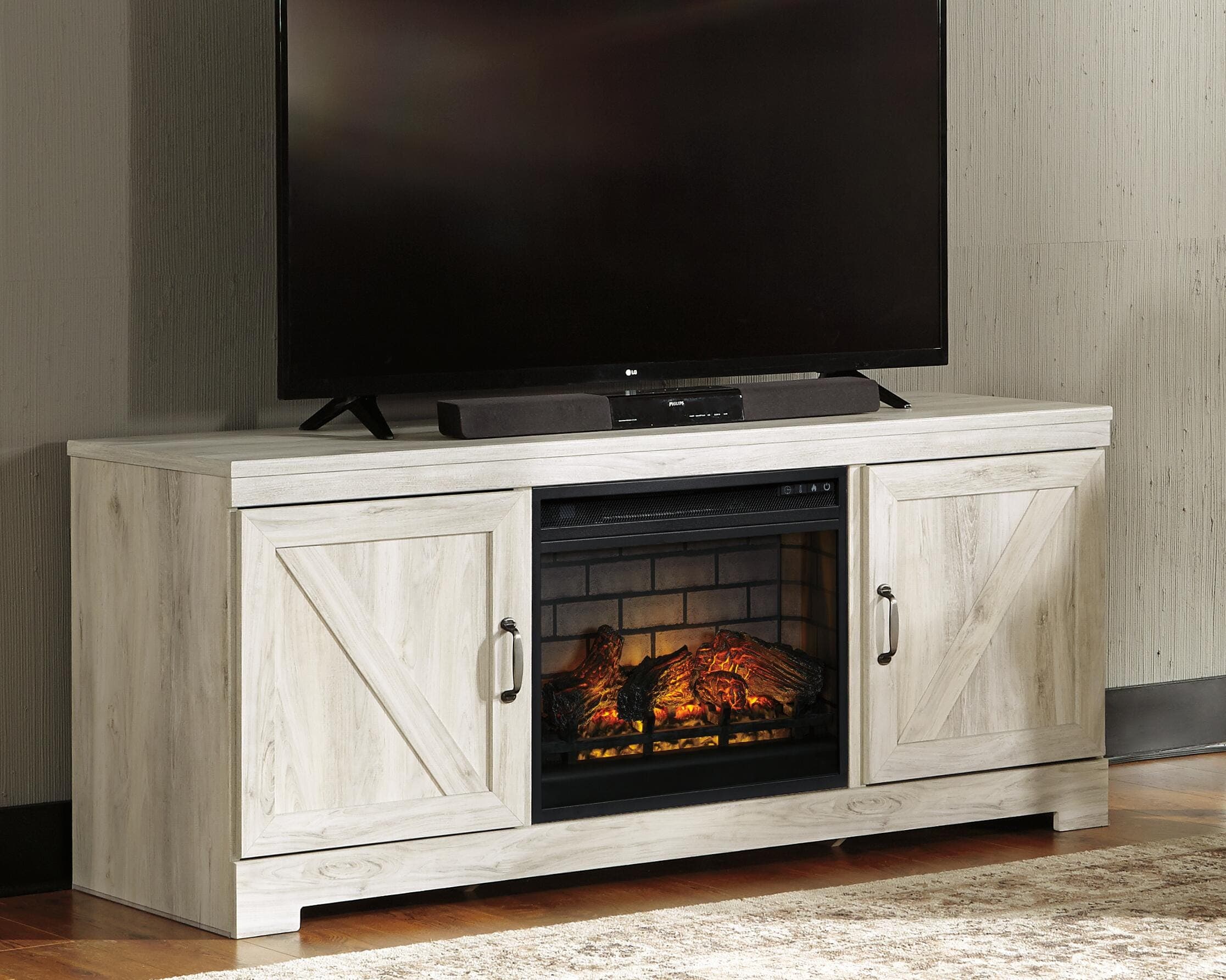 Bellaby 63" TV Stand with Electric Fireplace — White — view 2